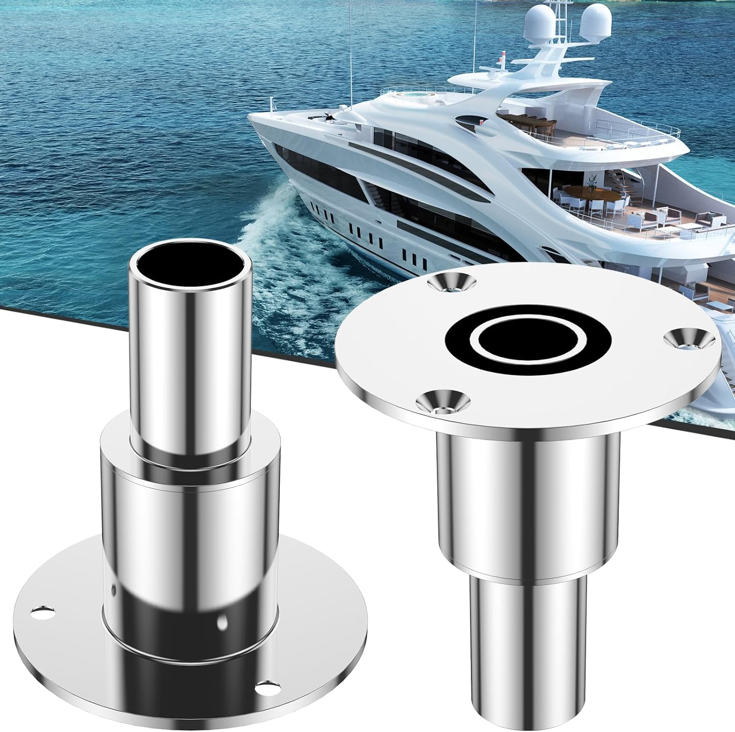 Straight Thru Hull Exhaust Skin 24Mm/0.94 Inch, 316 Stainless Steel Diesel Heater Exhaust Skin Fitting for Tube Pipe Socket Hardware for Diesel Parking Heaters Boat Marine Car Truck(Silver) image number 1