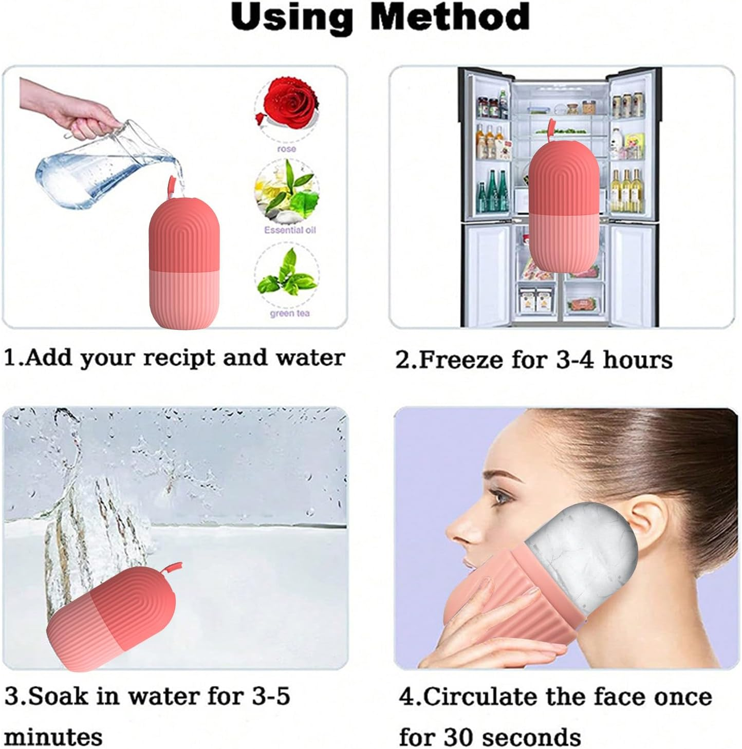 Silicone Ice Face Roller,Eye Facial Beauty Skin Care Tools，Reusable Silicone Mold Face Massage，Apply Ice for Shrink Pores anti Wrinkle Reduce Puffiness Improve Skin Elasticity. (Pink) image number 1