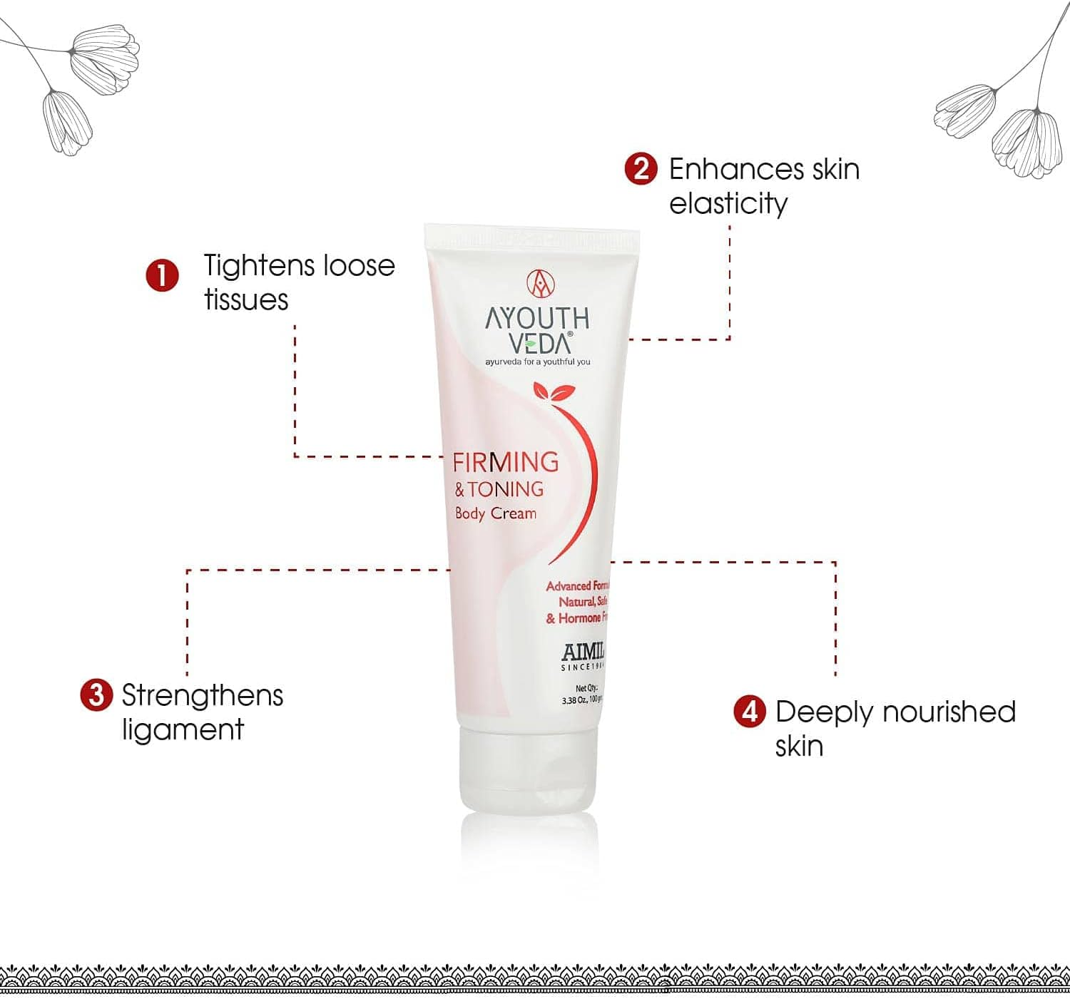 Ayouthveda Firming & Tonning Body Cream for Enhance Elasticity, Deeply Nourished Skin, Strengthens Ligament, Tightens Loose Tissues (Pack of 1; 100G Each) image number 1