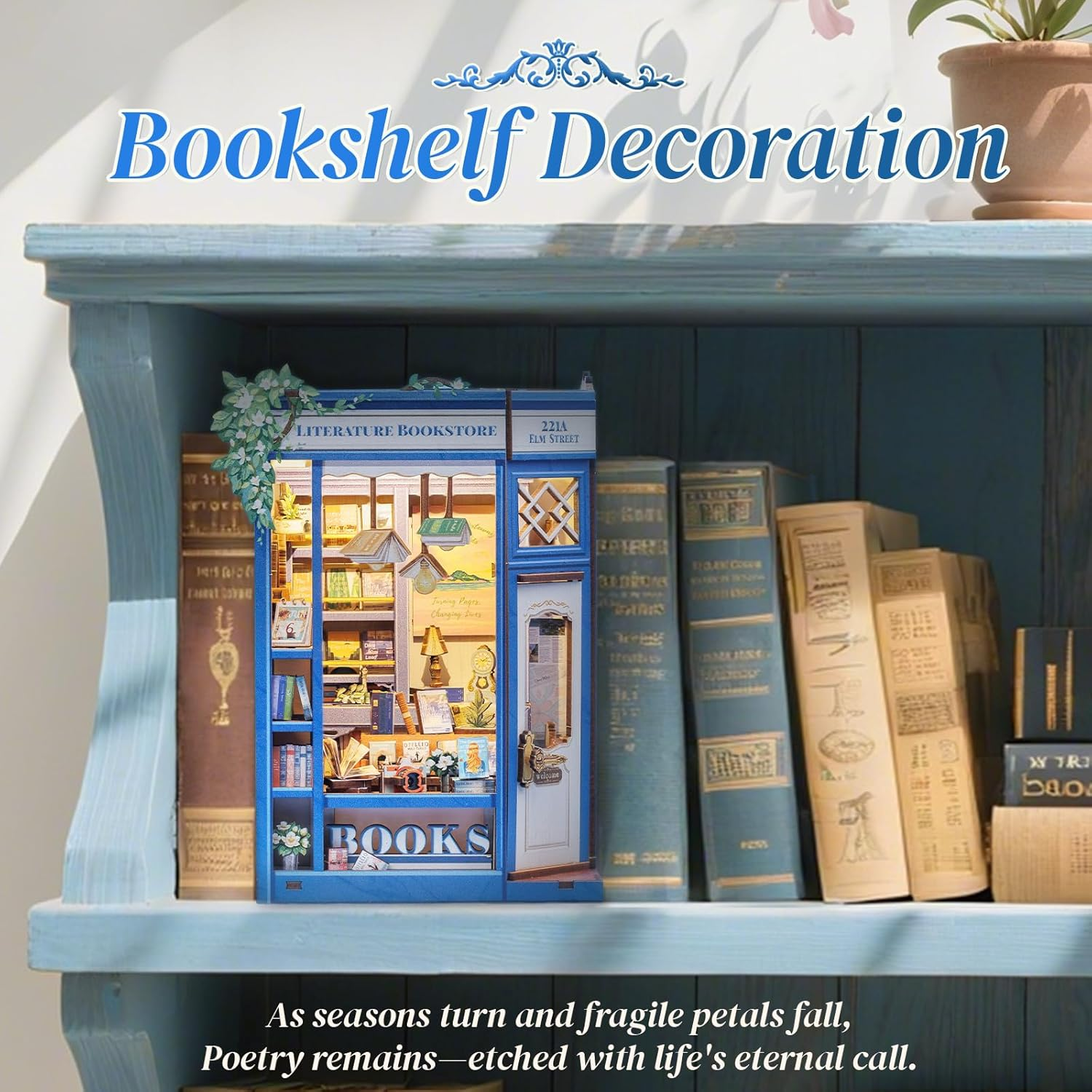 CUTEBEE Book Nook Kit - DIY Miniature House Dollhouse Kit for Adults and Teens, 3D Wooden Puzzle Booknook Build Bookshelf Decor for Family and Friends (Literature Bookstore) image number 5