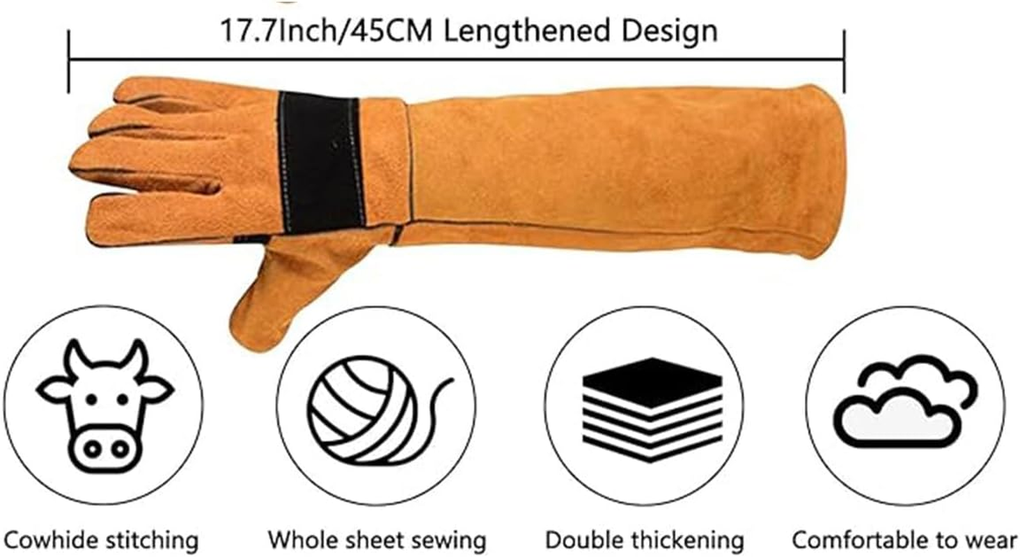 Ariv Hommey 45Cm Animal Handling Gloves Bite Proof Double Leather Reinforced Padding Dog,Cat Scratch,Bird Handling Falconry Gloves Grabbing Reptile Squirrel Snake Bite Extra Heat Protection image number 1