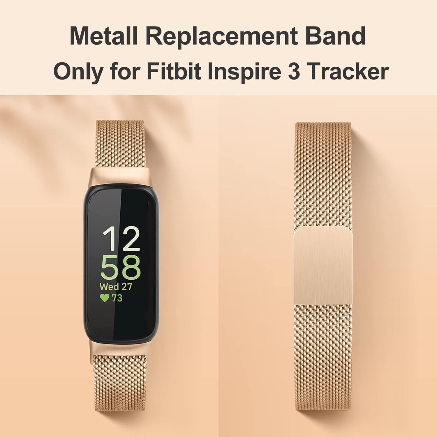 Meliya for Fitbit Inspire 3 Bands Women Men, Stainless Steel Metal Mesh Loop Adjustable Magnetic Wristband Replacement Strap Compatible with Fitbit Inspire 3 Fitness Tracker image number 4