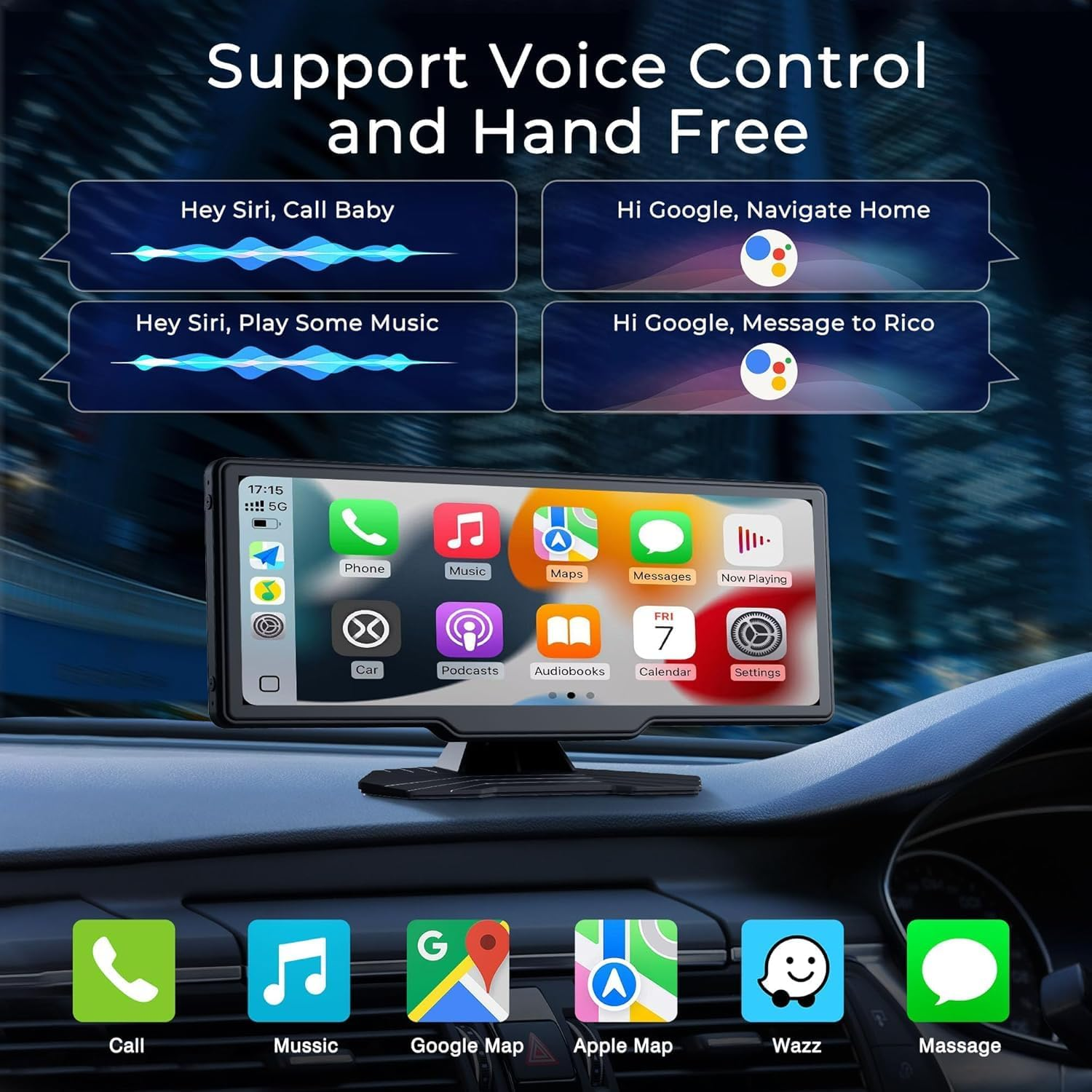 9.3" Portable Carplay Screen for Car, Wireless Carplay & Android Auto Touchscreen, with AHD Backup Camera, GPS Navigation, Voice Assistant, Bluetooth, Mirror Link image number 4