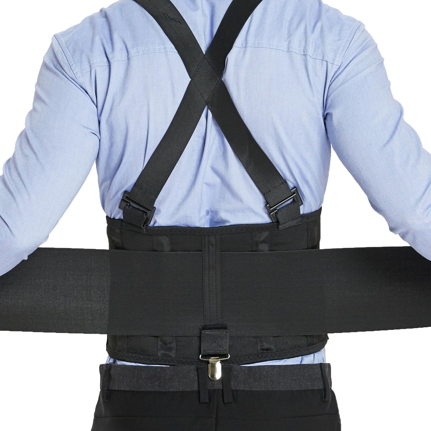 Back Support Belt with Detachable Suspenders & Removable Pants Clips - Lumbar Brace - Adjustable, Light, Breathable - Shoulder Holsters - Work, Posture - Neotech Care - Black - Size S image number 1
