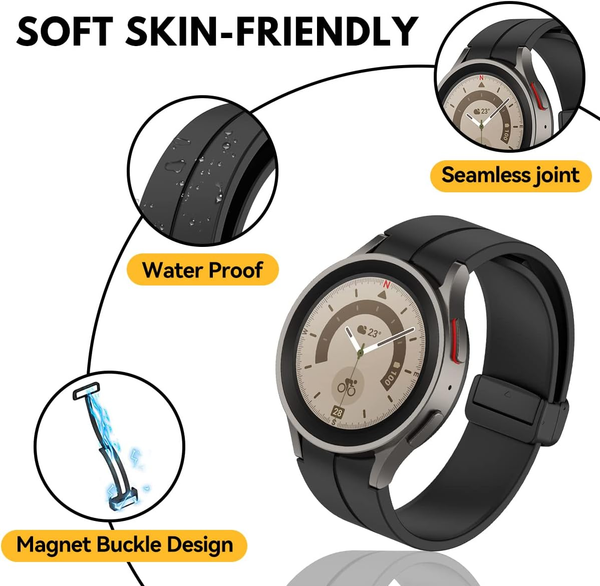 Reayou Magnetic Band for Samsung Galaxy Watch Fe,Watch 7/6/5/4(40/44Mm),6 Classic(43/47Mm),5 Pro(45Mm),4 Classic(42/46Mm),Soft Silicone Sport Bracelet Wristband Strap for Samsung Smartwatch image number 2