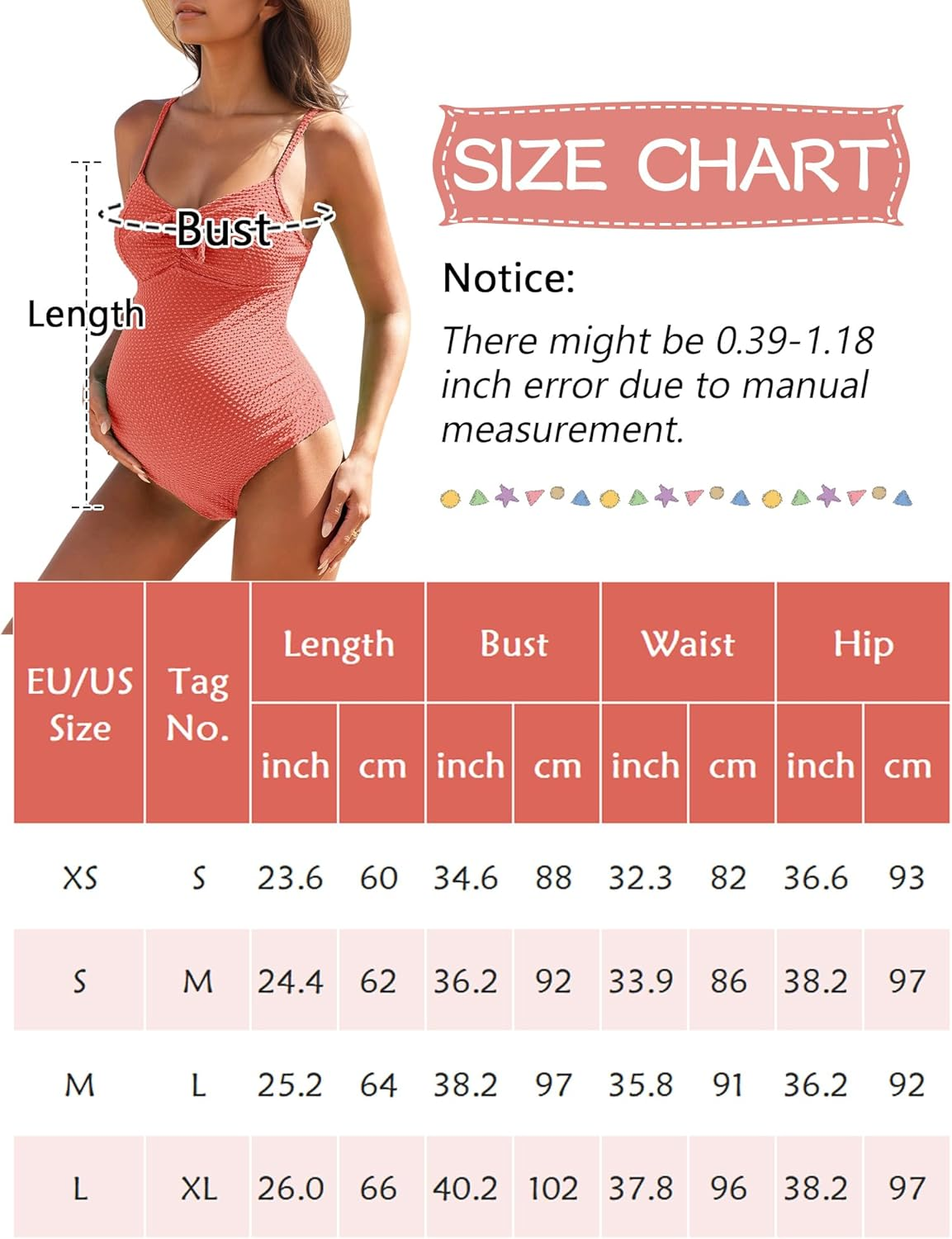 Happy Cherry Maternity Swimsuit Women'S One Piece Pregnancy Swimwear V Neck Adjustable Straps Maternity Swimwear Tie Back Maternity Swimsuit S-XL, Orange, XL image number 3