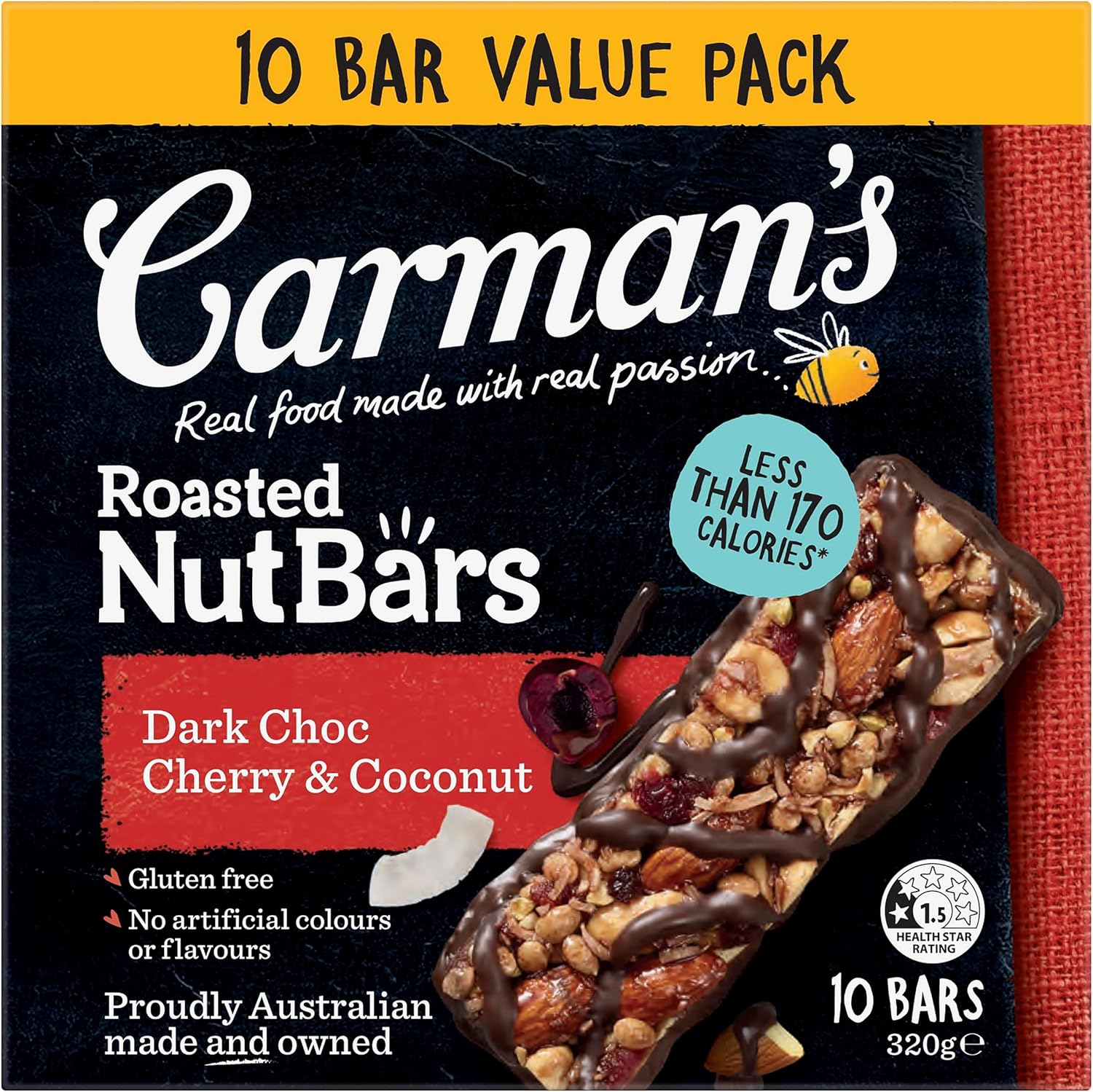 Carman'S Dark Choc Cherry & Coconut Nut Bar Value Pack 10X32G image number 4