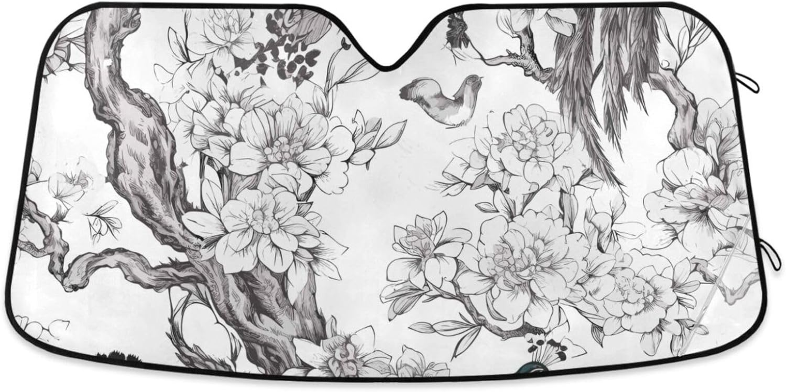 Cherry Blossoms Peacock Retro Pattern Car Windshield Sun Shade Front Windshield Sun Shade Keep Vehicle Cool