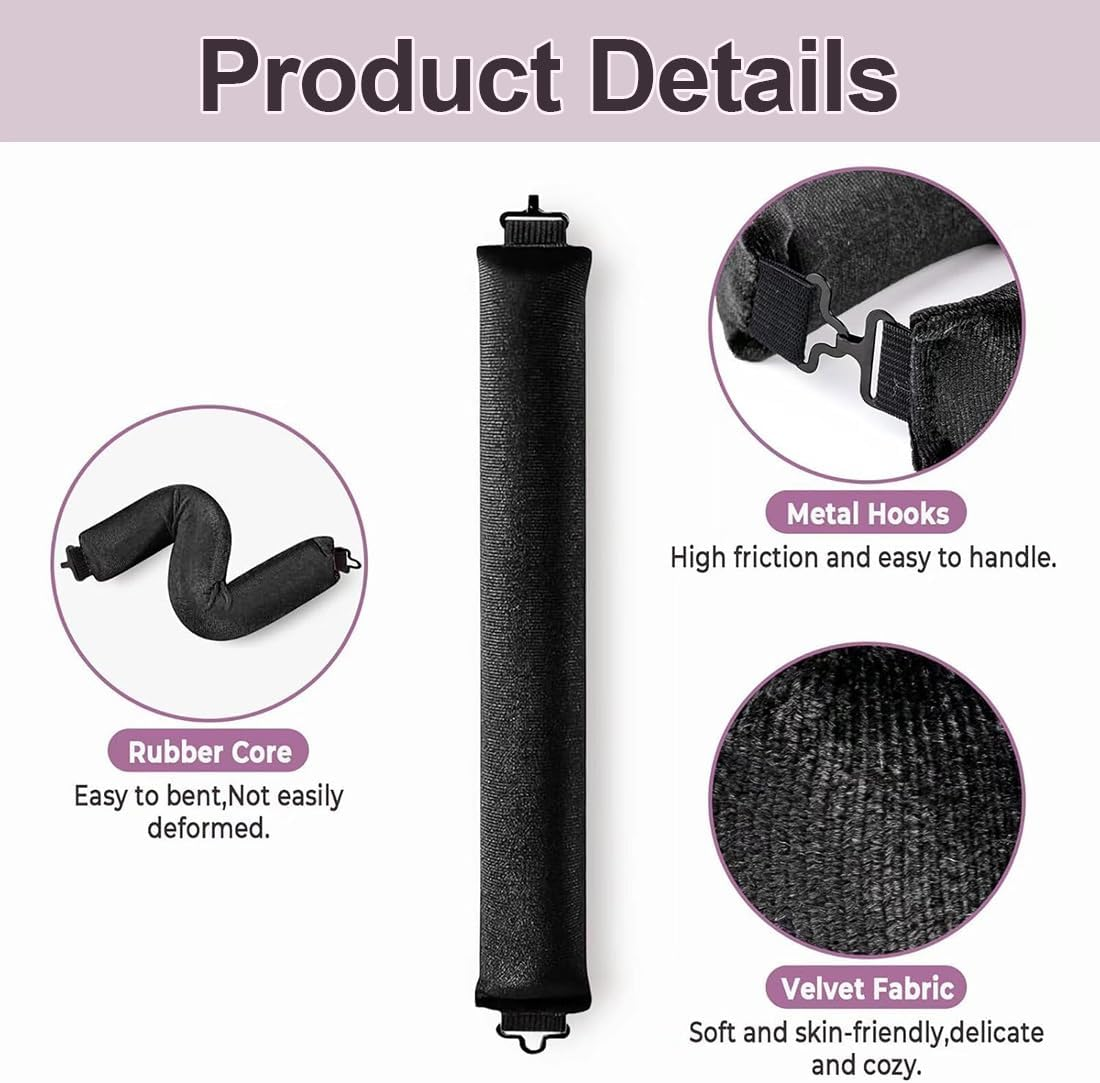 KIRZAX Heatless Curls Band, Pack of 4 Overnight Overnight Blowout, Heatless, DIY Overnight Curls Rubber, Curls Overnight with Hooks, for Medium Long Hair (Black)