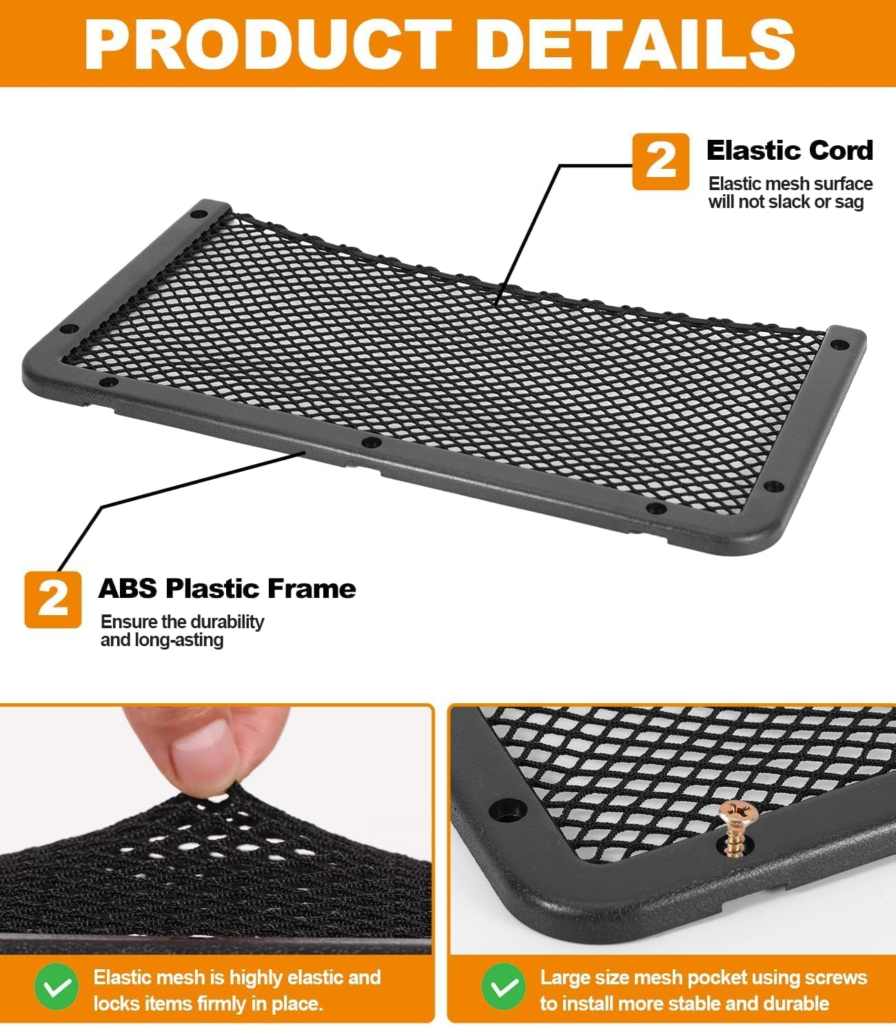 4Pcs Frame Car Storage Cargo Net Bag, Car Net Pocket Organizer Car Seat Mesh Pocket Framed Mesh Net Pocket with Screws for Cargo Net Caravan Motorhome Boat Storage Net Campervan Van Storage image number 3