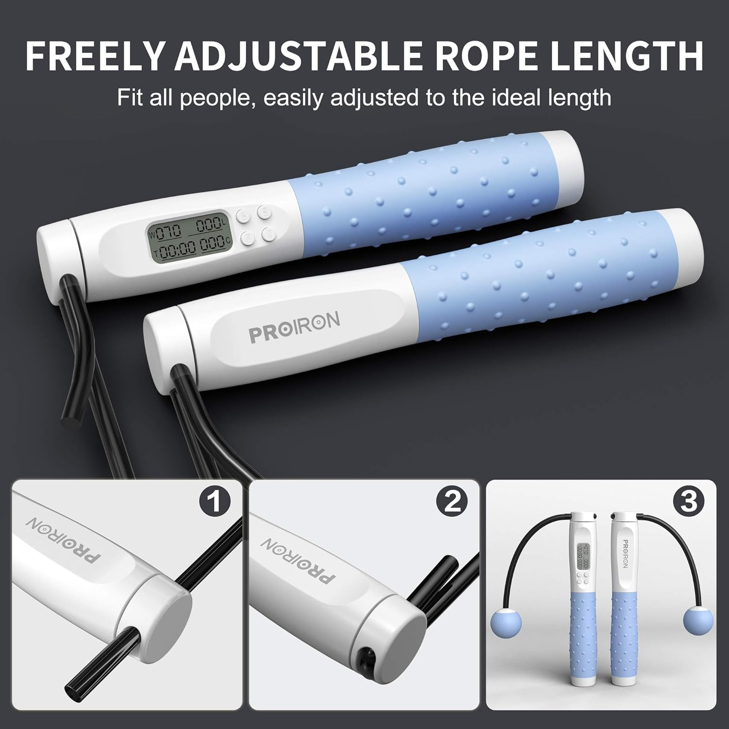 PROIRON Skipping Rope Digital Weighted Handle Workout Jump Rope, Skipping Rope with Calorie Counter Cordless Jumping Rope for Training Fitness, Adjustable Tangle-Free Speed Jump Rope for Men Women Kids Fitness Exercise Training - Blue image number 1
