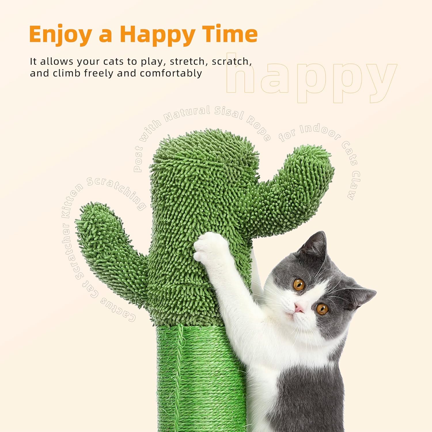 PAWZ Road Cactus Scratching Posts, Creative Scratching Posts, Stylish Cat Tree, Large with Ball H: 85Cm/33.5" Green image number 6