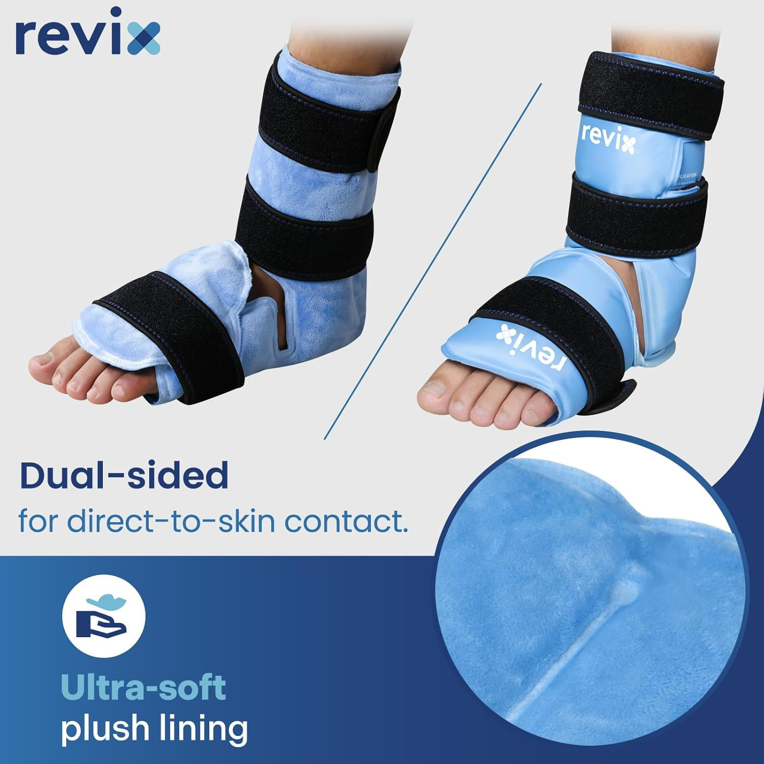 REVIX Foot Ankle Ice Pack Wraps for Discomfort, Reusable Gel Ice Wrap with Cold Compression Therapy, Plantar Fasciitis, Post-Workout Feet Recovery, Soft Plush Lining, 2 Packs image number 6