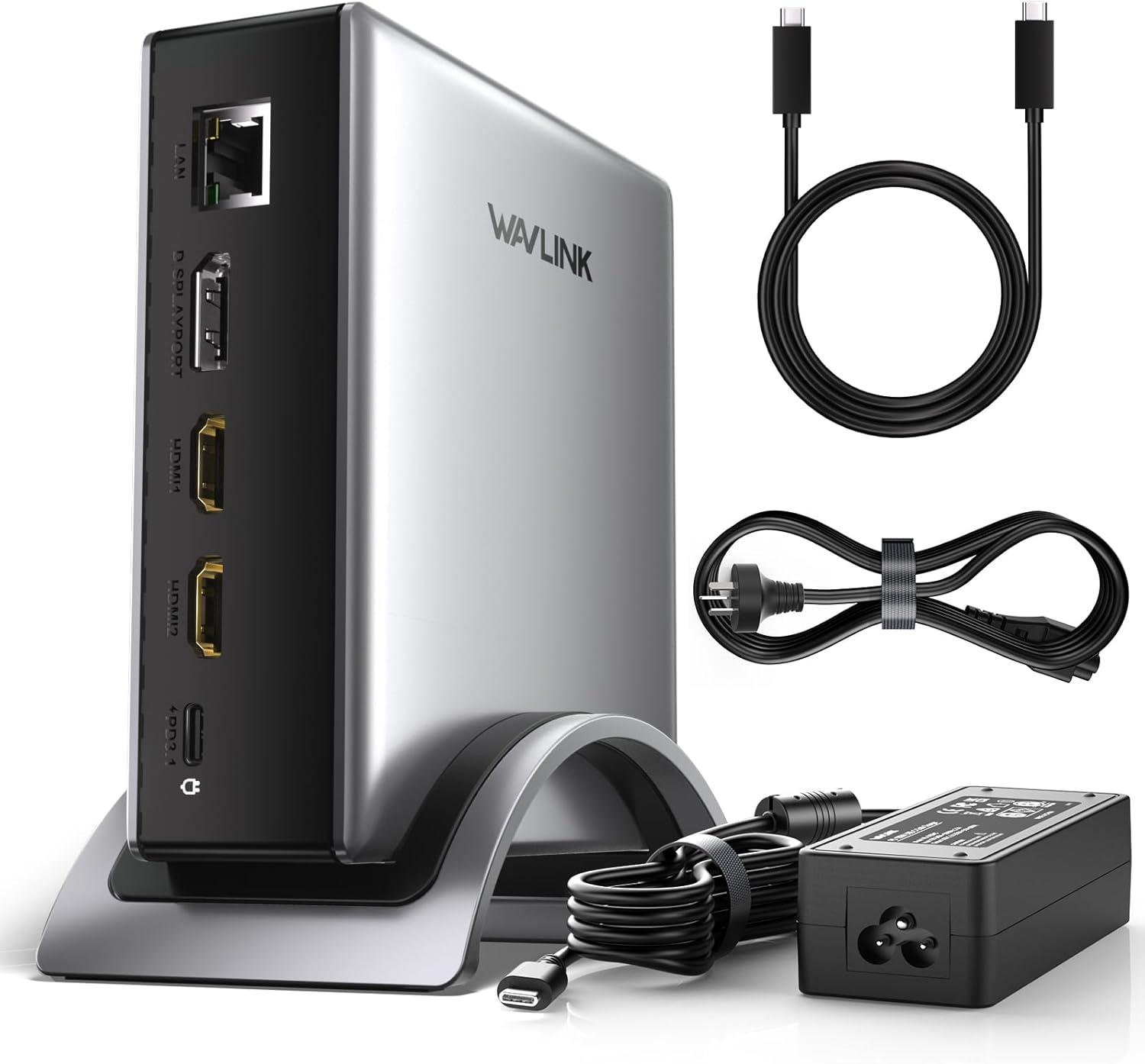 WAVLINK Triple Display Laptop Docking Station, 9-In-1 USB C Display Dock with 140W PD3.1 Charging, 8K HDMI*2 + 8K Displayport Monitor Adapter for M1/M2/M3&Win【Removable Base&Upgraded Version】 image number 2