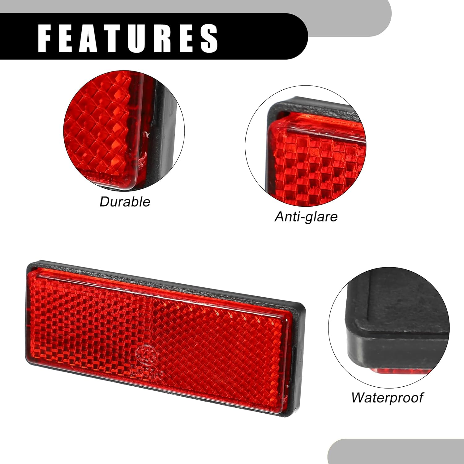 X AUTOHAUX 4Pcs 3.46"X1.26" Universal Reflector - Rectangle Moto Bike Safety Reflector Increase Visibility and Safety on the Road - Plastic Red Orange image number 2