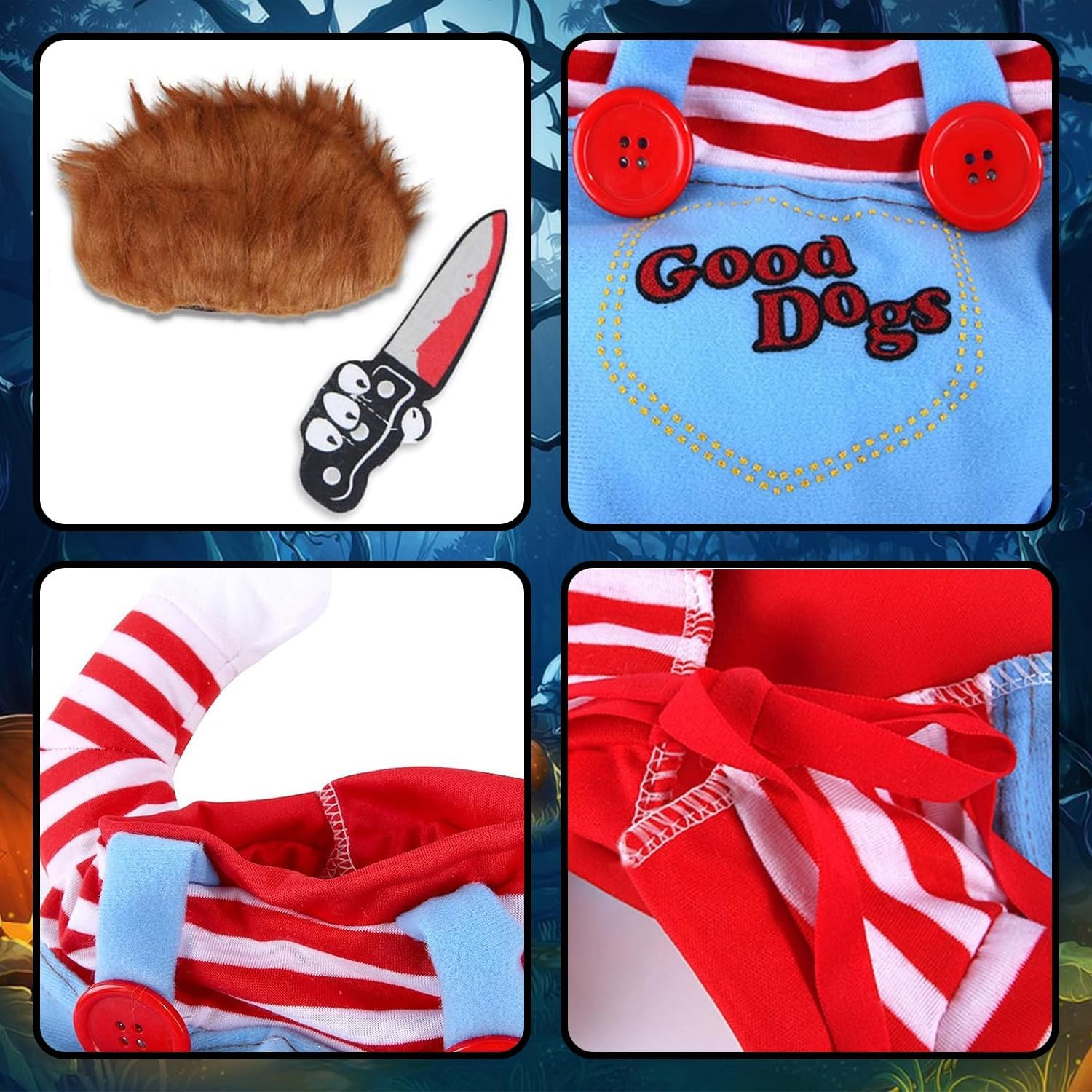 Dog Halloween Costumes, Pet Deadly Doll Dog Costume, Funny Chucky Dog Costume with Wig, Cute Dog Clothes Party Cosplay for Small Medium Large Dogs & Cats (Blue, Large) image number 6