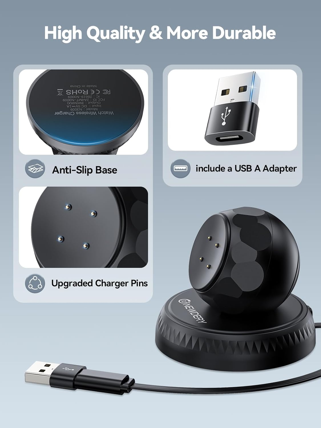 NEWDERY Charger Stand for Pixel Watch 3 2 & for Fitbit Sense 2/Versa 4 3, Retractable USB C Charging Cable with USB a Adapter, Portable Replacement Dock for Fitbit & for Google Smartwatch image number 6