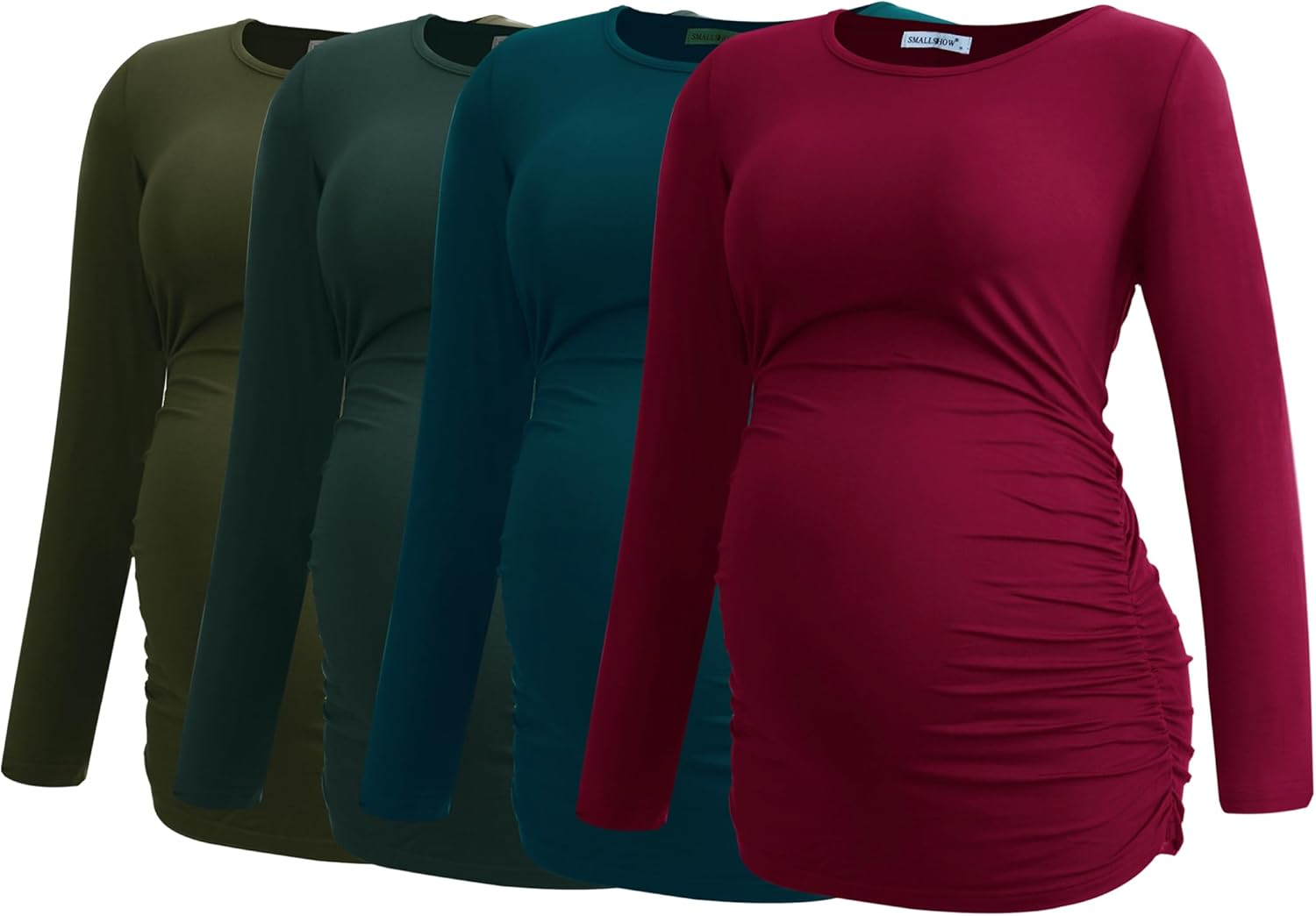 Smallshow Women'S 4 Pack Maternity Shirts Long Sleeve Ruched Pregnancy Clothes Tops