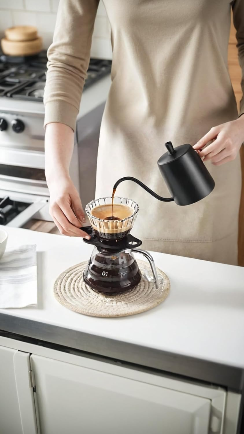 Coffee Maker Teapot - 360Ml Carafe with Lid | Heat-Protected Pour over Pot | Elegant Home & Cafe Essential | Transparent Design image number 3