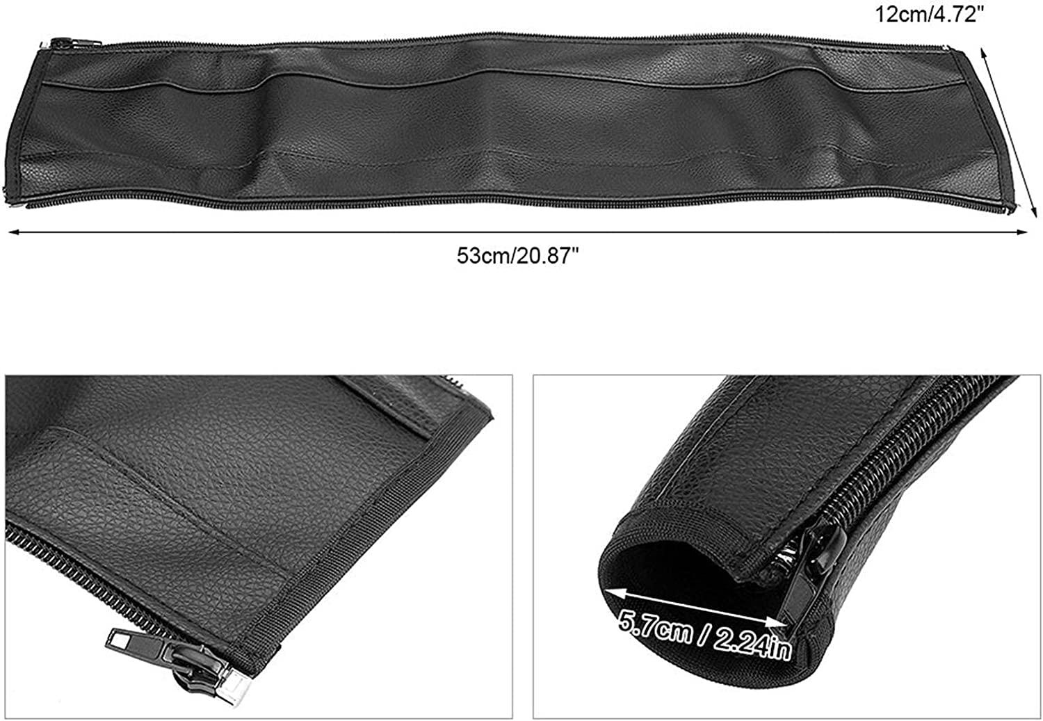 Baby Stroller Handle Cover, Universal Elastic Pushchair Handle Bar Black PU Leather Pram Protector Buggy Armrest Cover with Zipped Closure image number 5