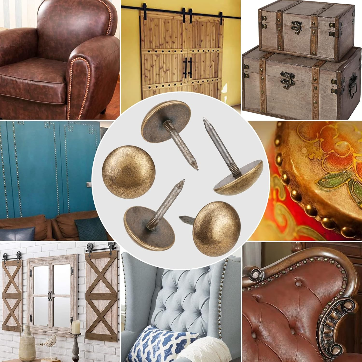 Retro Solid Pure Brass Tacks as Antique Upholstery Tacks for Furniture, Decorative Push Pins for Wood,Carpet Tacks,Hardware Tacks,Cap Tacks,Thumb Tacks,Brass Fasteners(7/10",18Mm Brozen Color,10 Pcs) image number 5