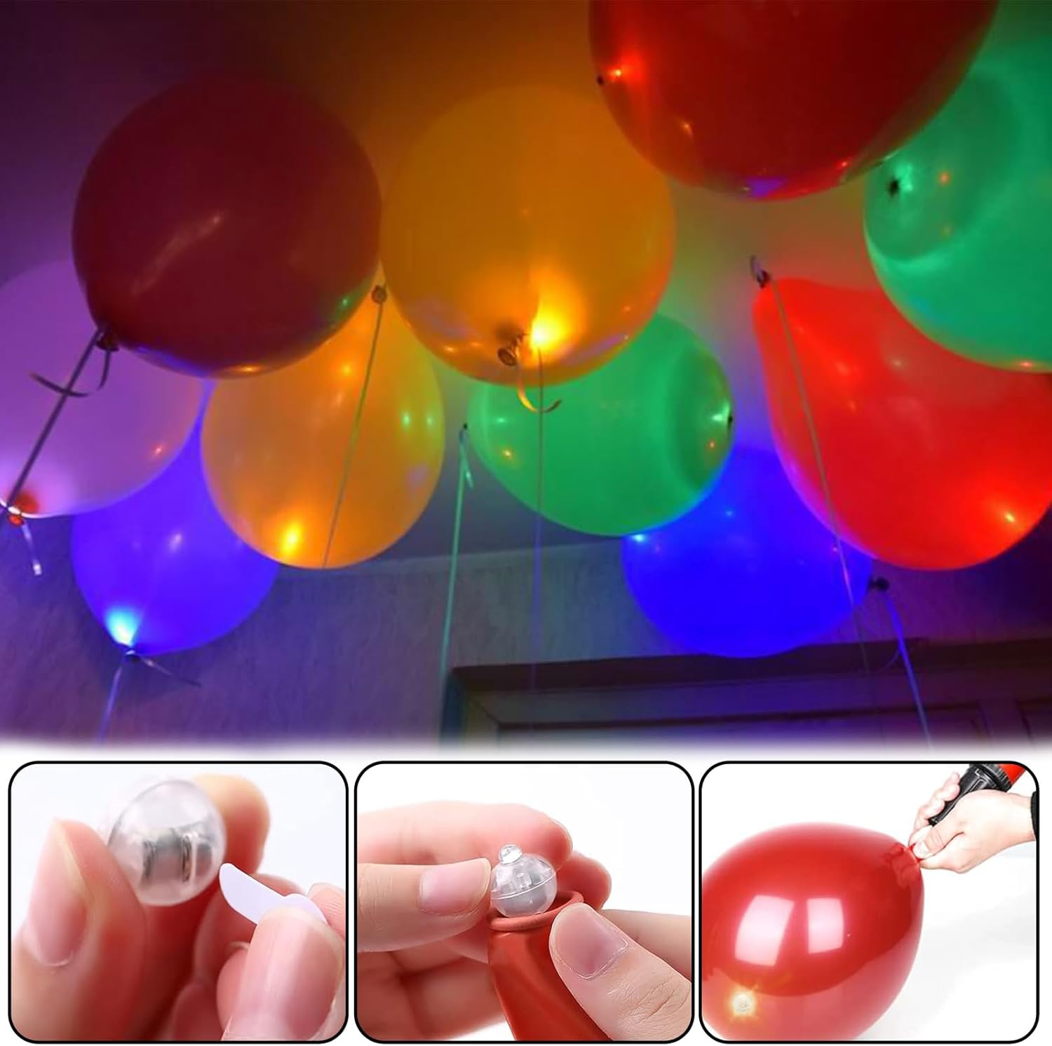 Roselee Pack of 60 LED Balloons Lights, Mini LED Light Balls, round Balloon Lights, Mini Colourful for Paper Lantern, Birthday, Wedding, Halloween, Christmas, Party, Decoration, Carnival, New Year image number 6
