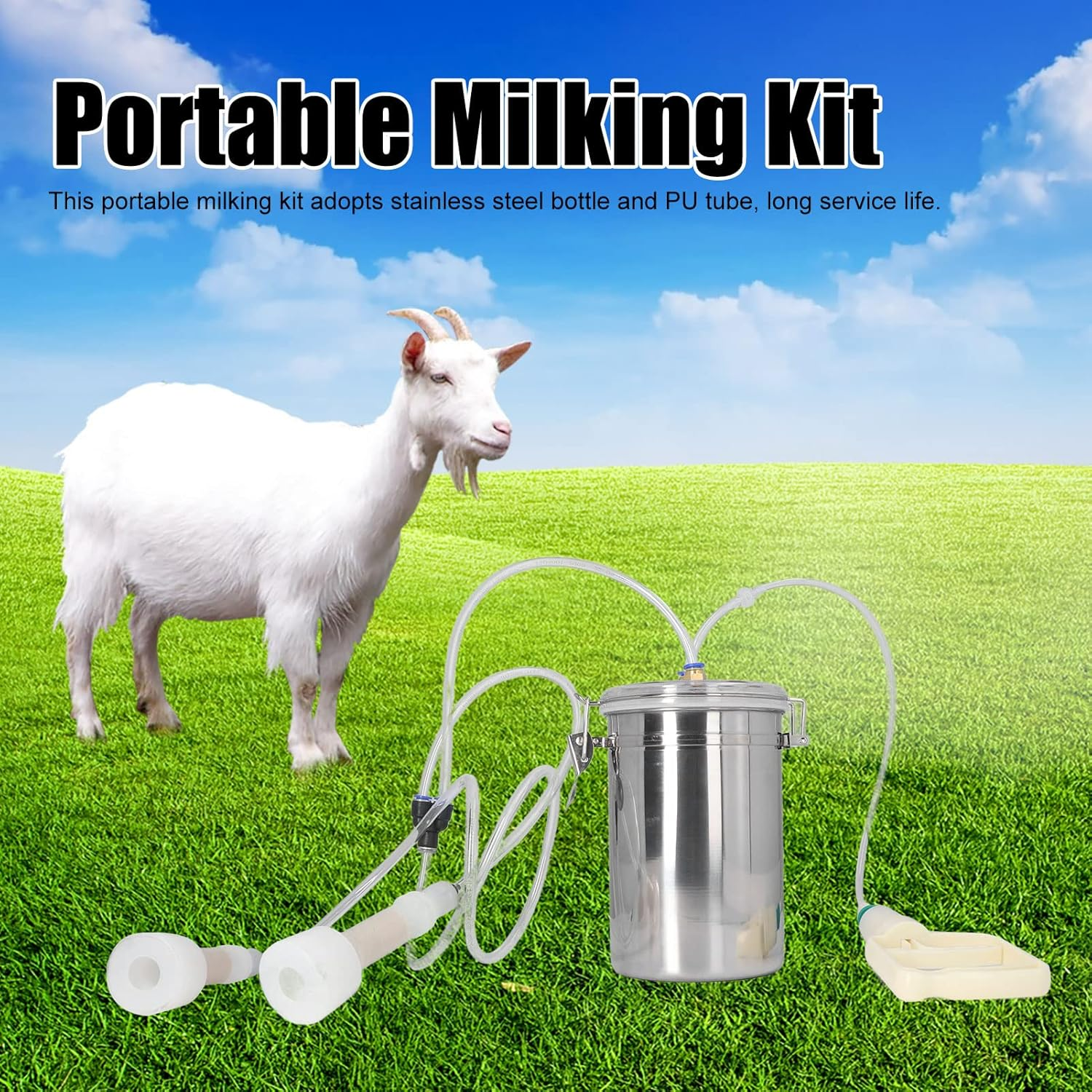 Manual Milking Machine 2000Ml Effort Saving Control, Stainless Steel Bottle Portable Milking Kit, 2L Goat Milking Machine, Cow Milking Machine Portable for Milk Plant Farm image number 3