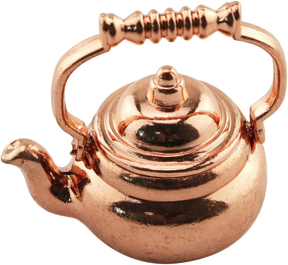 TAODAN Dollhouse Kitchen Cookware 1/12 Scale Miniatures Metal Frying Pans, Kettle, Copper Pots with Lids for Dollhouse Kitchen Accessories Christmas Birthday Gift Miniature Stovetop Cookware