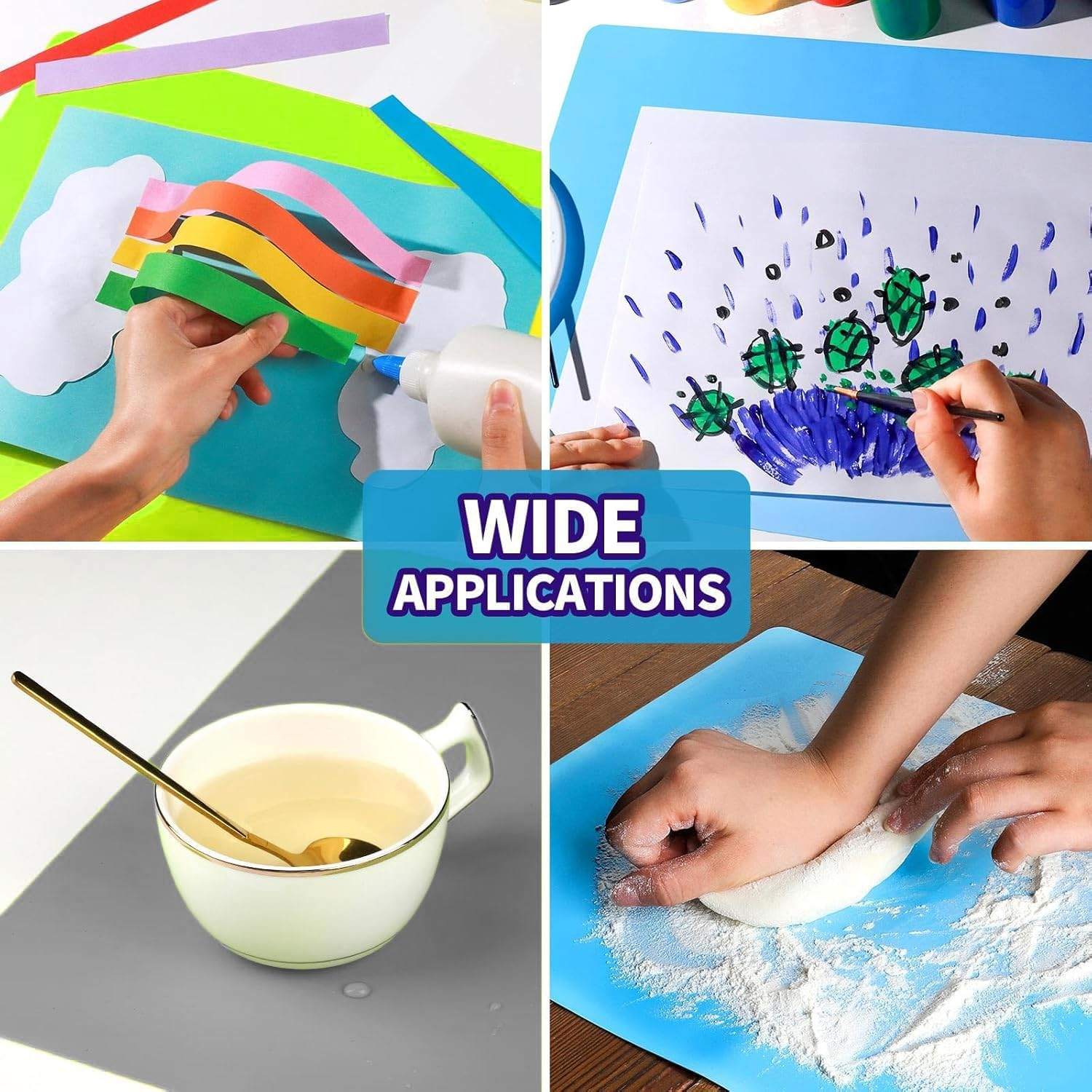 5Pcs Large Silicone Mats for Crafts,Silicone Placemats for Dining Table,Nonstick Nonslip Sheet, 15.7"X11.8" Craft Mat Table Protector(Blue&Gray&Green&Rose Red&Black) image number 1