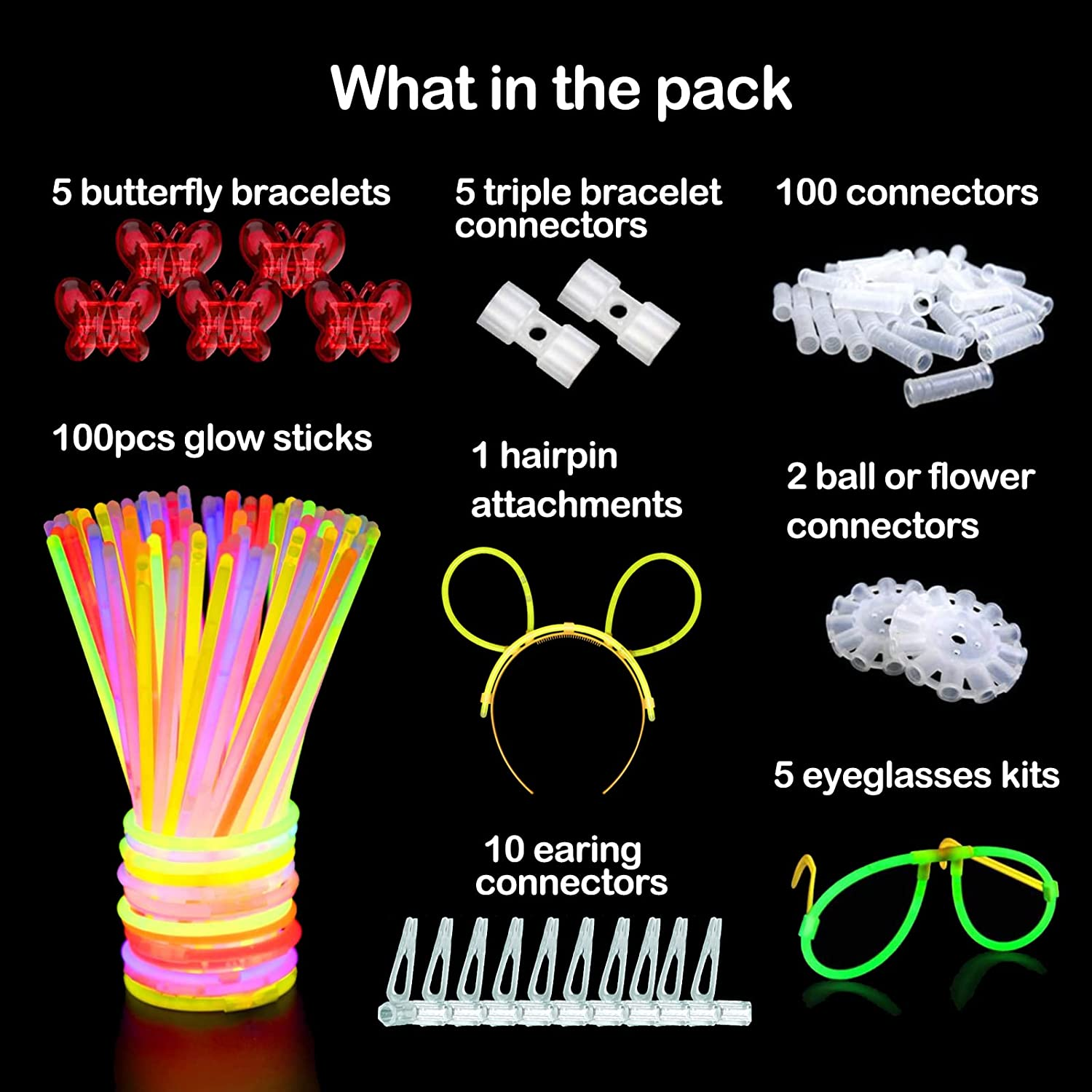 242Pcs Glow Sticks Bulk Party Favors- 100Pcs Glow Sticks with 128Pcs Connectors Create Glow in the Dark Necklaces Bracelets Headbands Balls Flowers Light Sticks Decoration for Party Favors image number 1