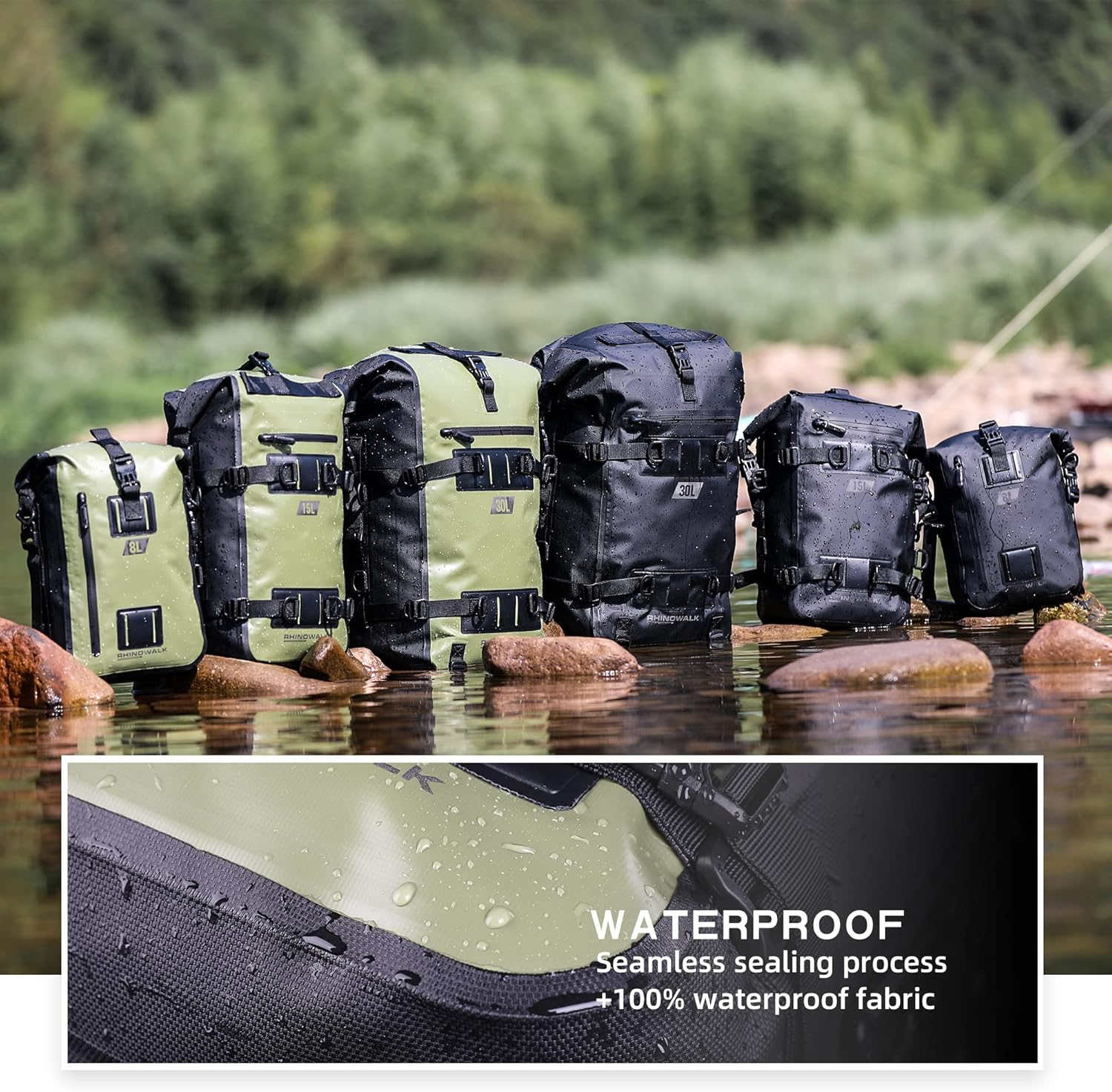 Motorcycle Tail Bag, Rear Seat Bag, Backpack, Luggage - Rhinowalk Multifunctional Waterproof Rear Rack Trunk Seat Bag, Army Green 8L image number 3