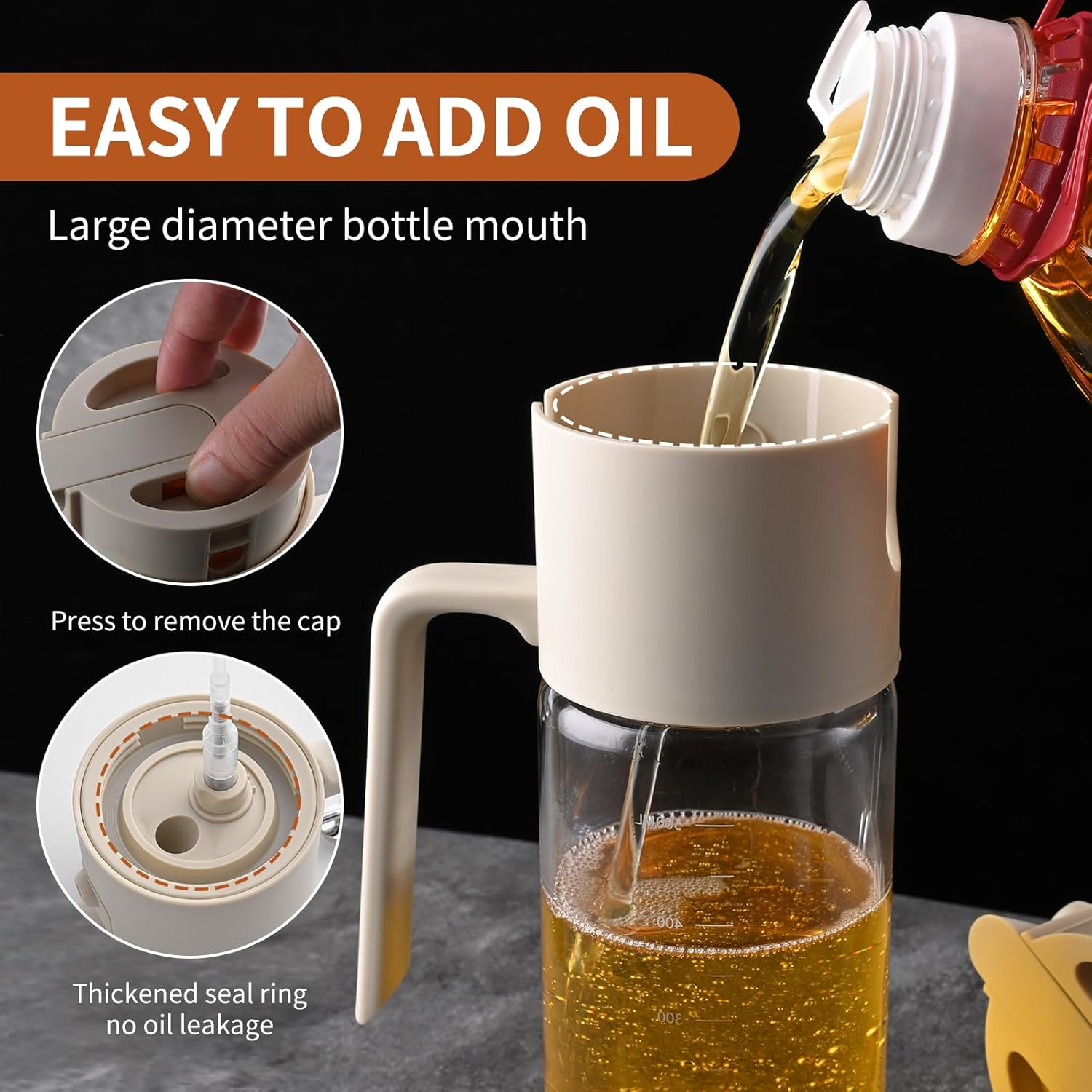 RAXCO 18Oz/550Ml Oil Spray Bottle,2 in 1 Olive Oil Dispenser,Glass Oil Bottle Kitchen Tool for Air Fryer and Salad, BBQ Accessories image number 6