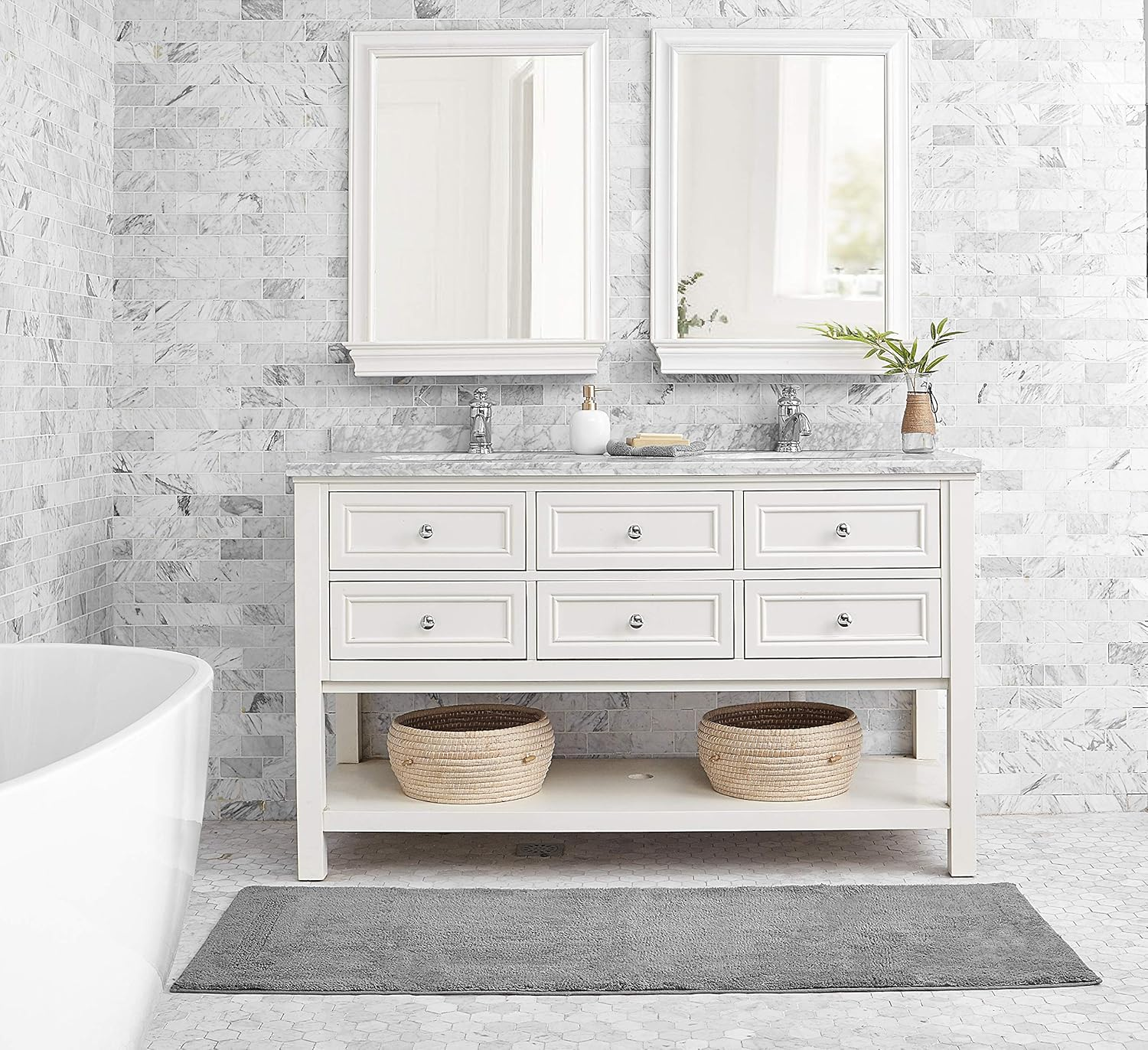 Nautica Home | Peniston Collection | Bath Runner-100% Cotton, Ultra Soft & Absorbant, Oeko-Tex Certified, Slip Resistant Backing, 60 X 22, Grey