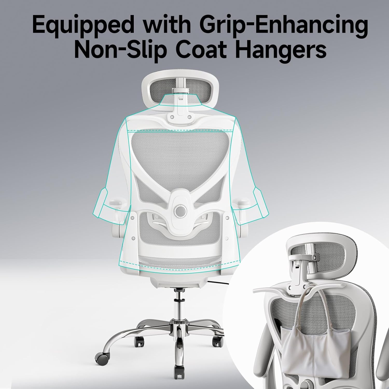 Ergonomic Chair with 3D Headrest, Office Chair with Coat Hanger, Gaming Chair with 2D Lumbar Support & Flip up Arms, Computer Chair Mesh Cushion & Backrest for Office, Study & Meeting, Grey