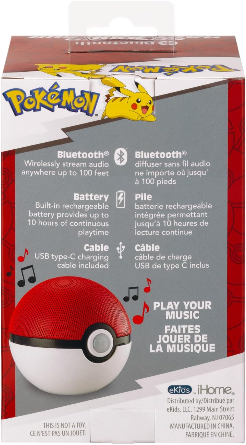 Ekids Pokemon Pokeball Bluetooth Speaker, Wireless Speaker with Rechargeable Battery and USB-C Charging Cable image number 6
