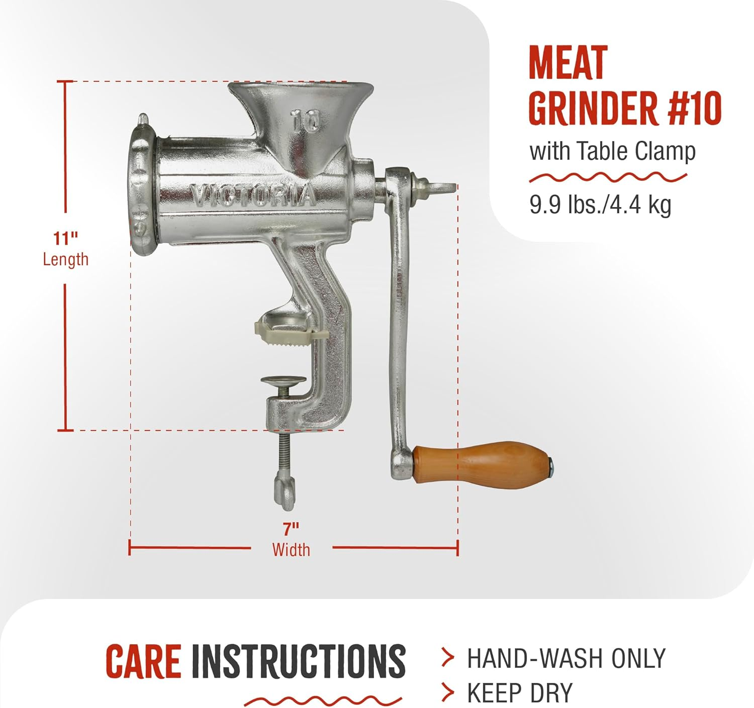 Victoria Cast-Iron Meat Grinder with a Table Clamp Mount, Manual Sausage Grinder and Meat Mincer, Number 10, Made in Colombia image number 1
