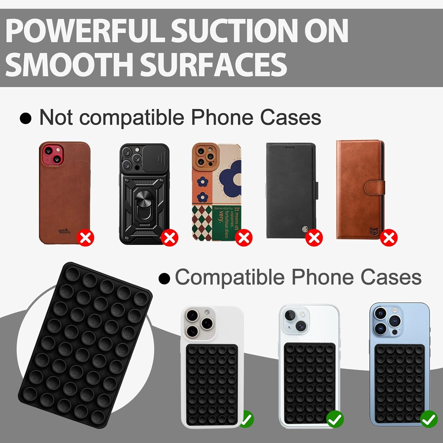 Octo Cup Buddy Sticky Grip Holder Phone Case Mount for Cellphone Black | 2 Pack, Silicone, Silicone Suction Cup, Double Sided, Hands-Free, Phone Accessories, Strong Grip Holder, for Selfie and Video - Clear image number 2