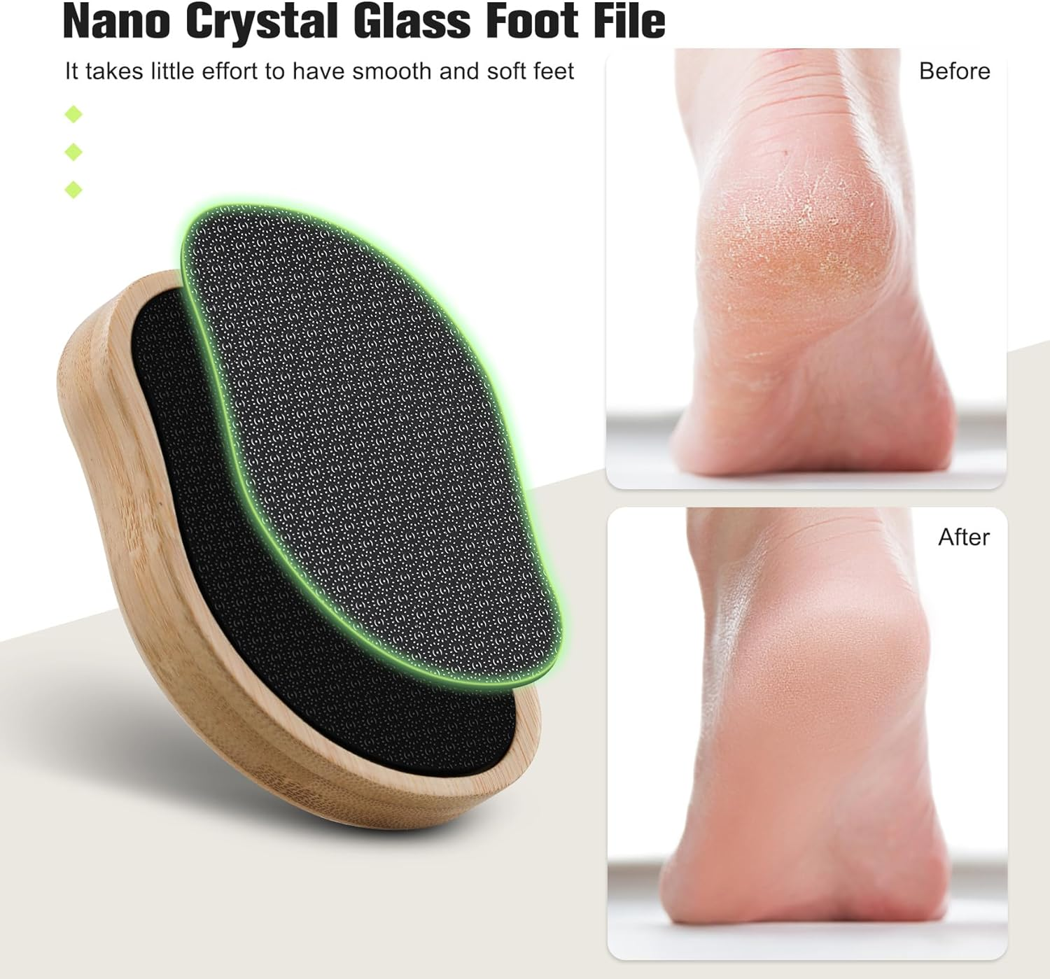FERYES Glass Foot File Callus Remover with Bamboo Handle - Nano Glass Foot Scrubber for Dead Skin Pedicure File - Your Path to Silky, Smooth Feet image number 3