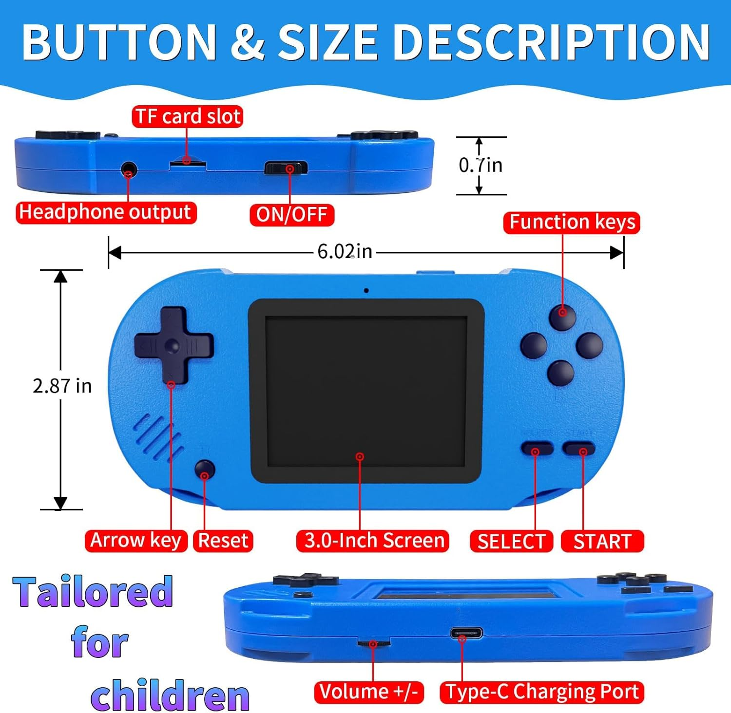 Retro Handheld Game Console - 3.0 Inch HD Screen, Built-In 300 Classic Games, Portable Retro Gaming Device, Ideal Gift image number 3