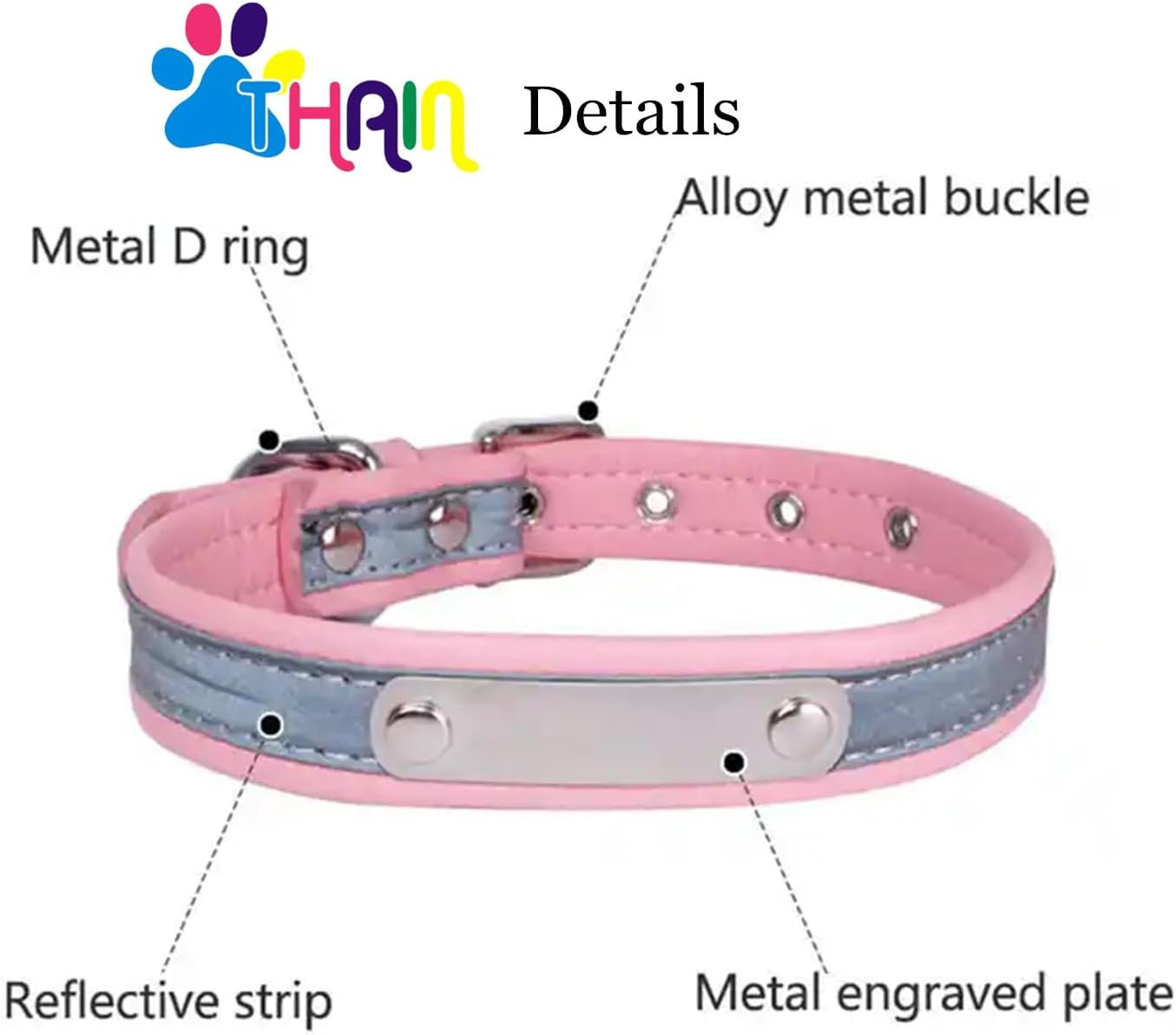 THAIN Personalized Reflective Cat Dog Collar with Name Plate Custom Engraved Cute Puppy Kitten Dog Cat Collars for Male Female Boy Girl Small Medium Large Dogs (Black, XS)