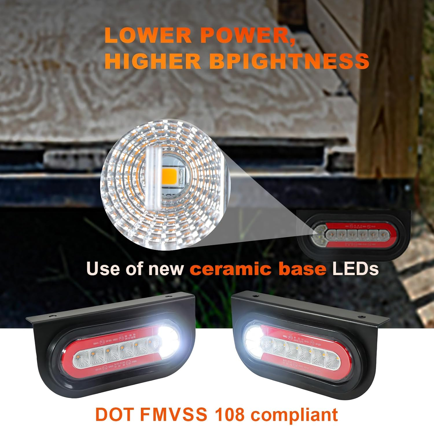 Agrieyes Trailer Lights with Bracket, Oval LED Trailer Lights with Sequential Turn Signal, Tail, Brake, Reverse, Submersible Boat Trailer Light Kit for Trucks, Tractor, Utility Trailer, RV, Caravan image number 3