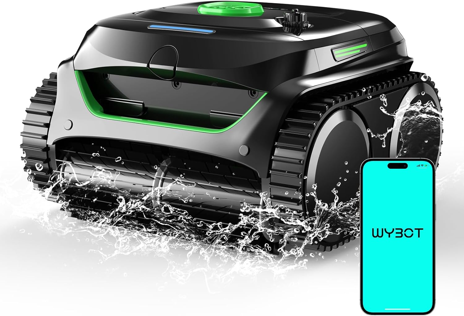 WYBOT C2 Pool Cleaner Robot with App Control, Wall & Waterline Cleaning, Double Filters, Smart Navigation, Ideal for Inground Pools up to 200㎡ (Fluorescent Green & Black) image number 5
