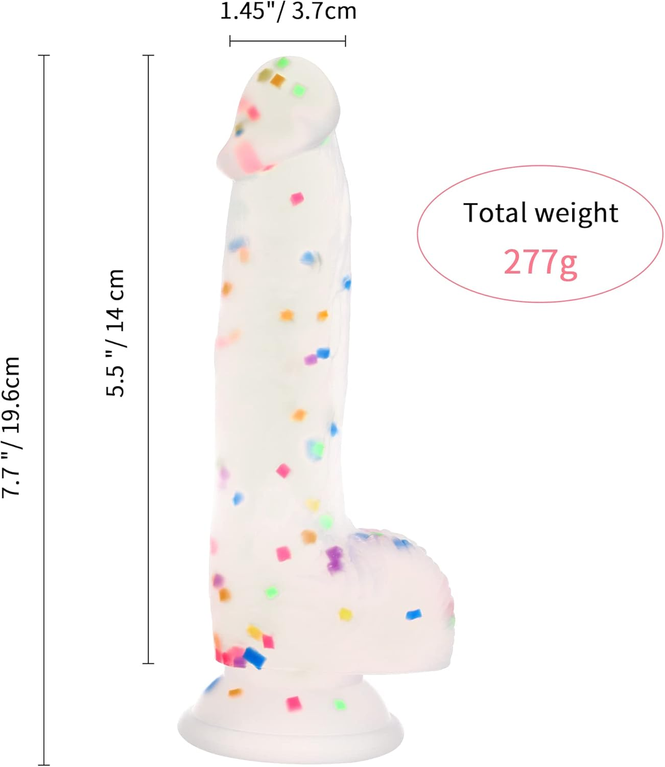 7.7 Inch Confetti Clear Silicone Dildo with Flared Suction Cup Base for Hands-Free Play, Flexible Dildo with Curved Shaft and Balls for Vaginal G-Spot and Prostate&hellip; image number 6