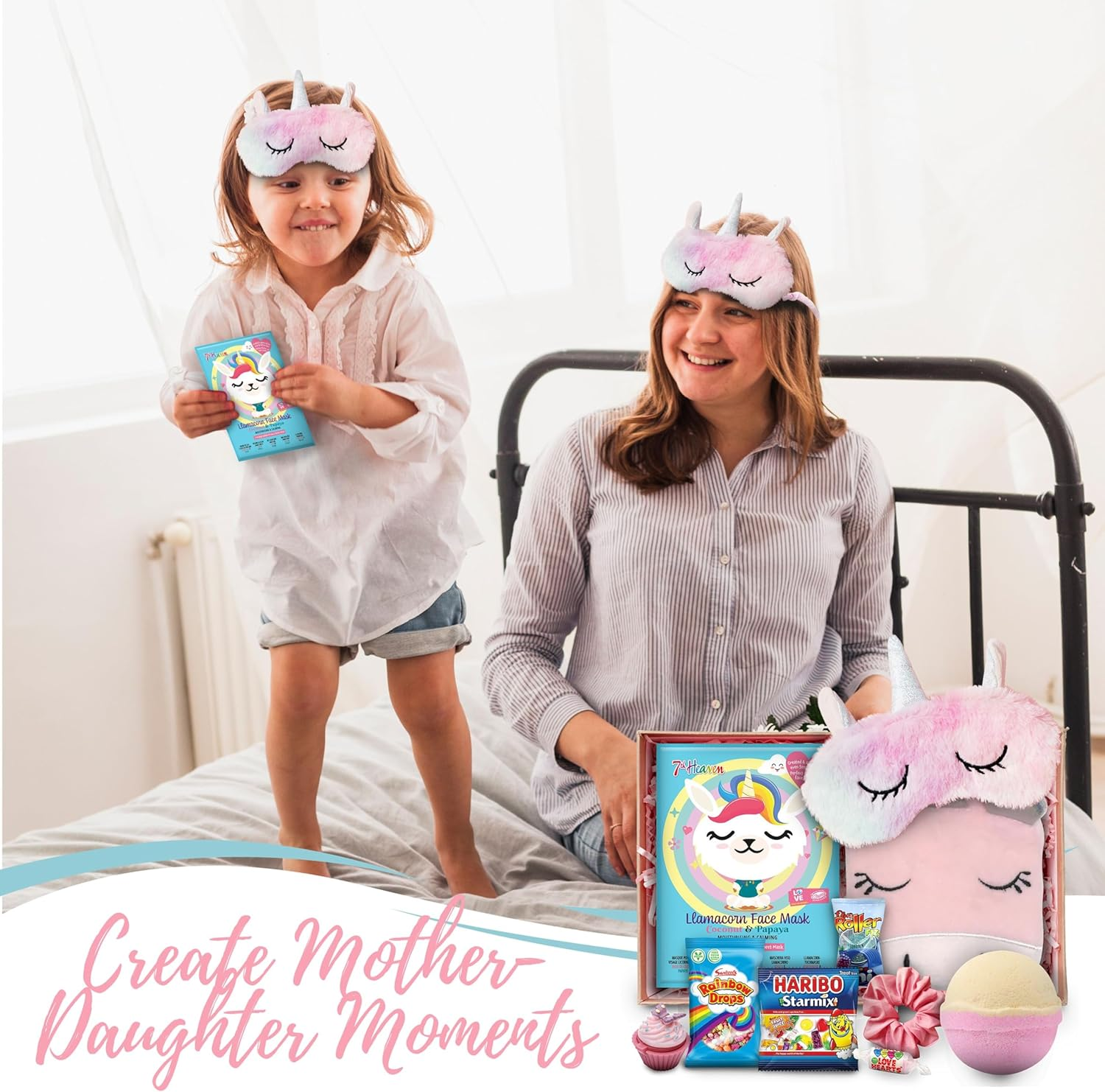 Kids Pamper Sets for Girls - Unicorn Eye Sleep Mask, 7Th Heaven Kids Face Mask, Kids Lip Balm, Bath Bomb, Unicorn Bath Sponge and Satin Scrunchie image number 3