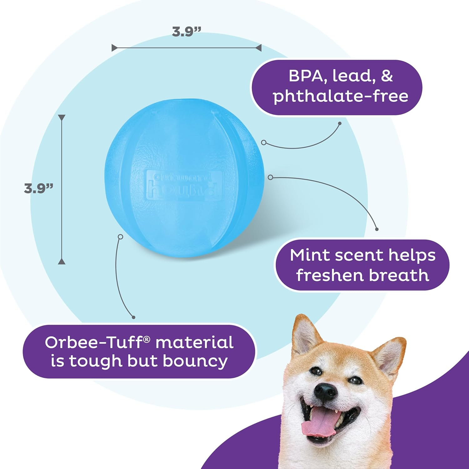 Planet Dog Orbee-Tuff Guru, New Interactive Slow Feeder Puzzle Treat Dispensing Durable Dog Chew Toy, Made in the USA, 100% Guaranteed, 4-Inch, Purple and Blue (Blue)