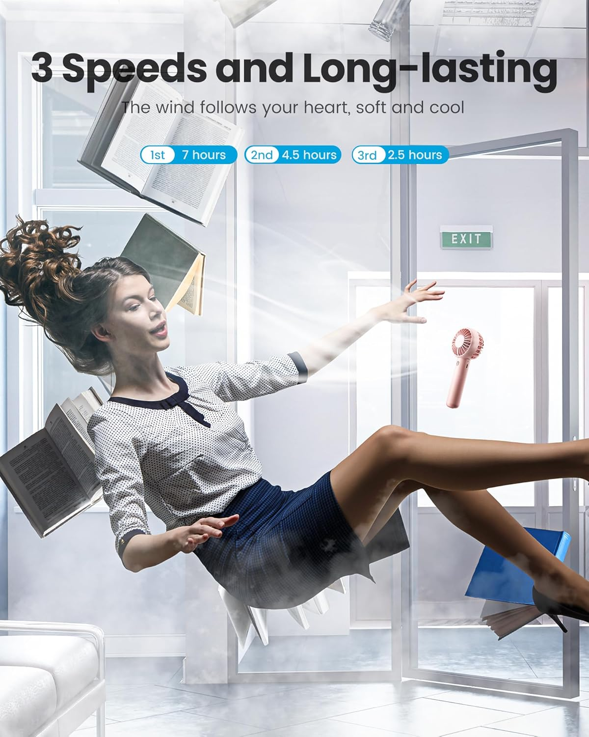 Gaiatop Mini Portable Fan, Powerful Handheld Fan, Cute Design 3 Speed Personal Small Desk Fan with Base, Lightweight Makeup USB Rechargeable Fan for Stylish Girl Women Travel Indoor Outdoor Pink - Navy Blue, Green image number 7