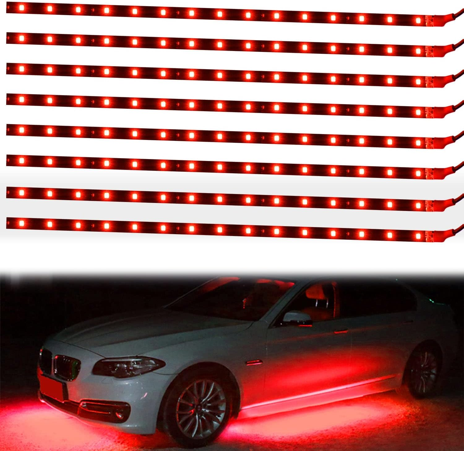 (8-Pack, Red) - XT AUTO 8Pcs 12V Super Bright 30Cm 15 LED Flexible Waterproof LED Strip Light for Car Interior & Exterior Decoration DRL Day Running Light or Boat Bus Garden