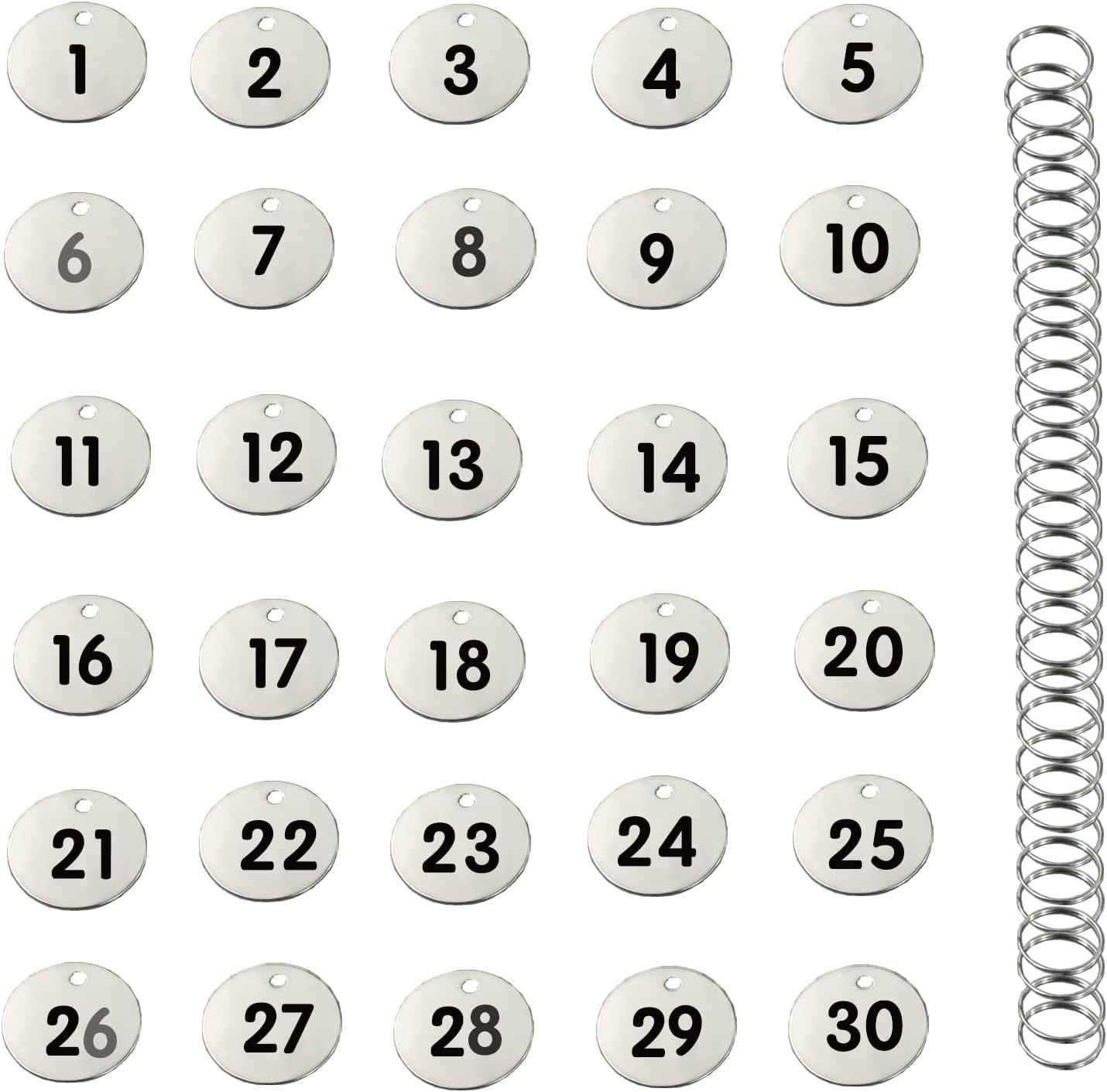Stainless Steel Numbered Tags, round Metal Key Tags ID Tags with Rings (1-30) image number 3