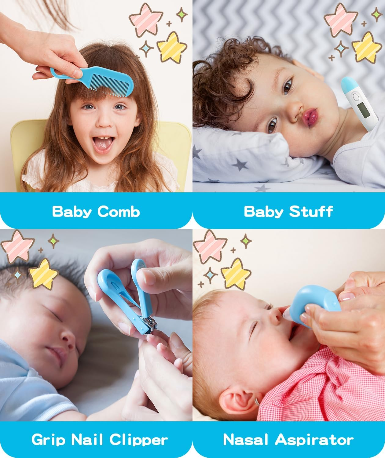 Baby Healthcare and Grooming Kit, 20 in 1 Baby Safety Set Newborn Nursery Health Care Set with Hair Brush Scale Nail Clippers for Baby Girls Boys (Blue 20 in 1) image number 3