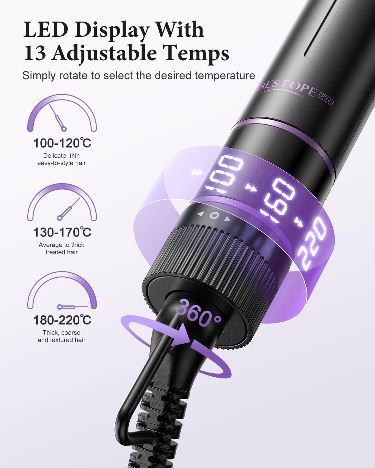 BESTOPE PRO Curling Iron, 5-In-1 Curling Iron Set with Straighteners, Thermal Brush, 3 Ceramic Curling Irons (9 Mm - 25 Mm) for Large Curls, 13 Temperatures, Hair Curler with Heat Resistant, Mat